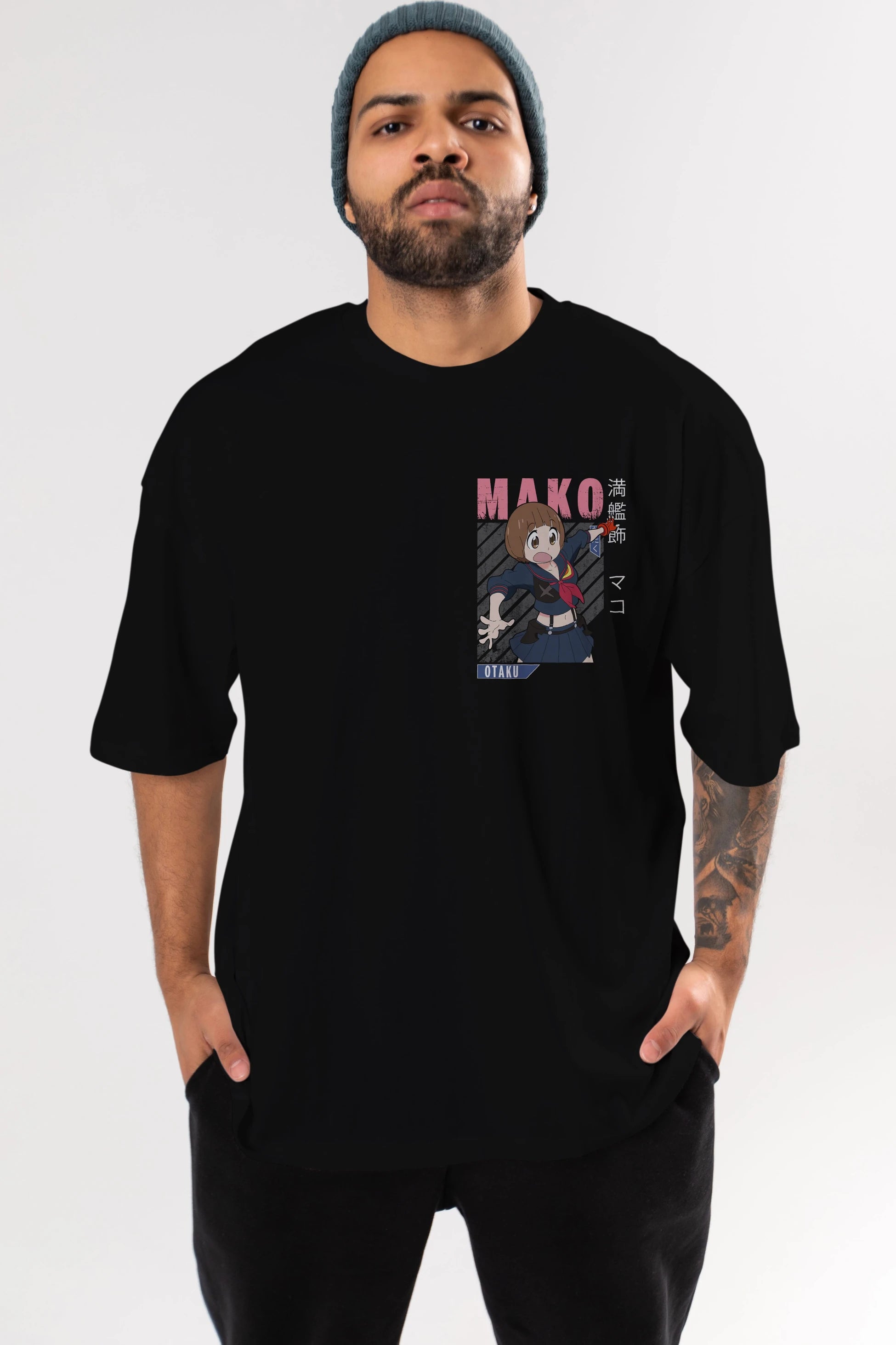 Mako Mankanshoku 2 Ön Sol Baskılı Oversize t-shirt Erkek Kadın Unisex %100 Pamuk Bisiklet Yaka tişort