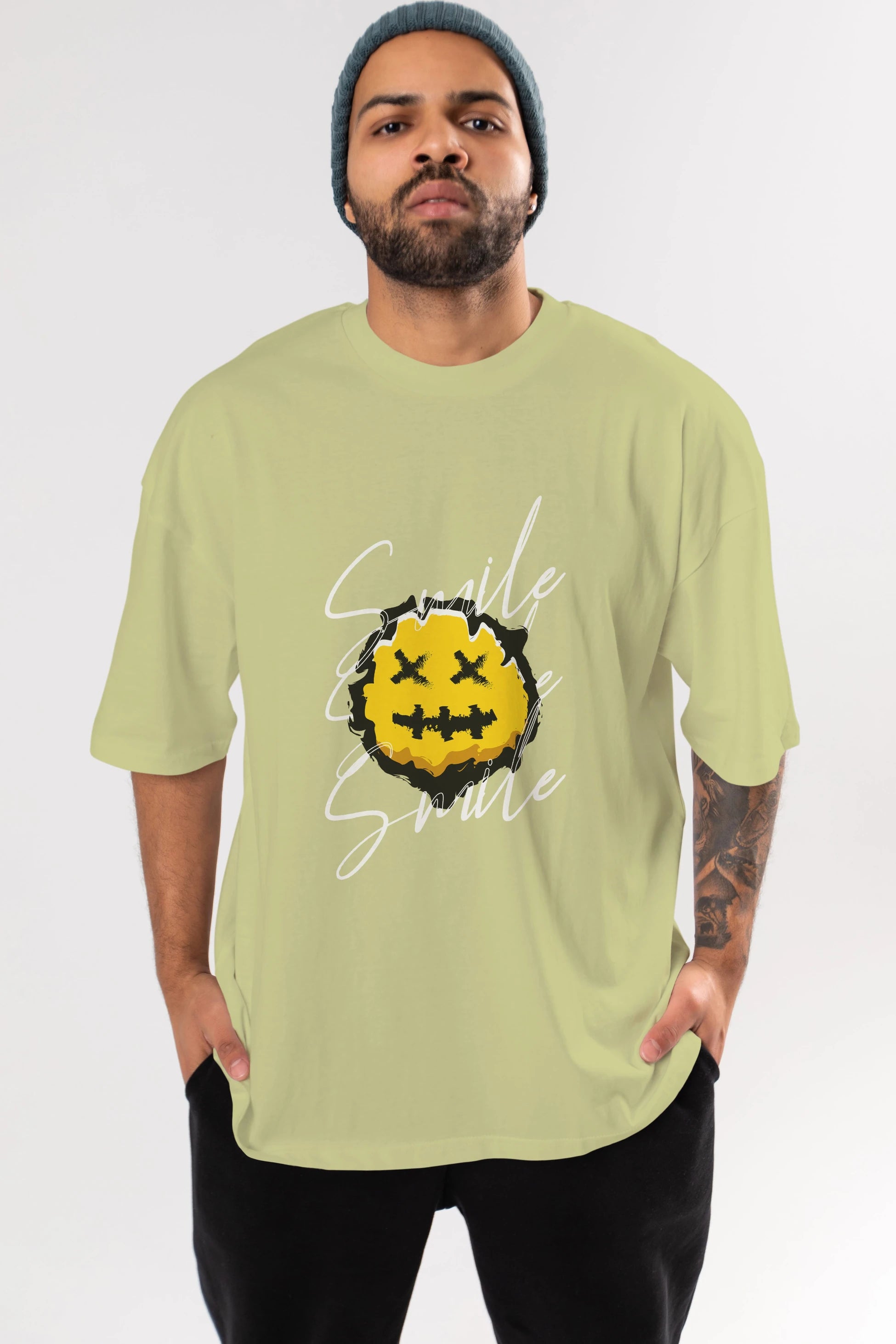 Smile Emoji Ön Baskılı Oversize t-shirt Erkek Kadın Unisex