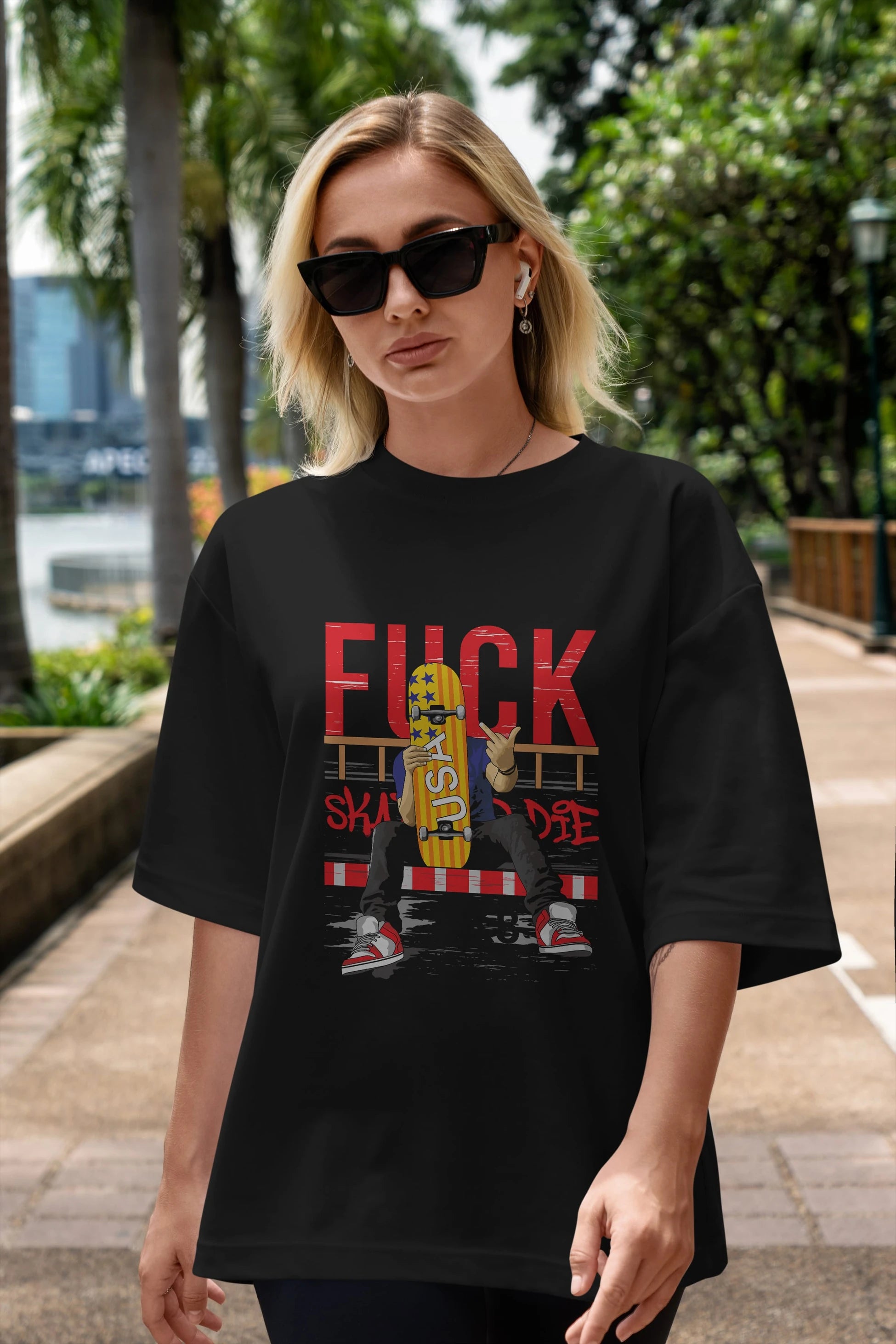 Skate or Die Ön Baskılı Oversize t-shirt Erkek Kadın Unisex