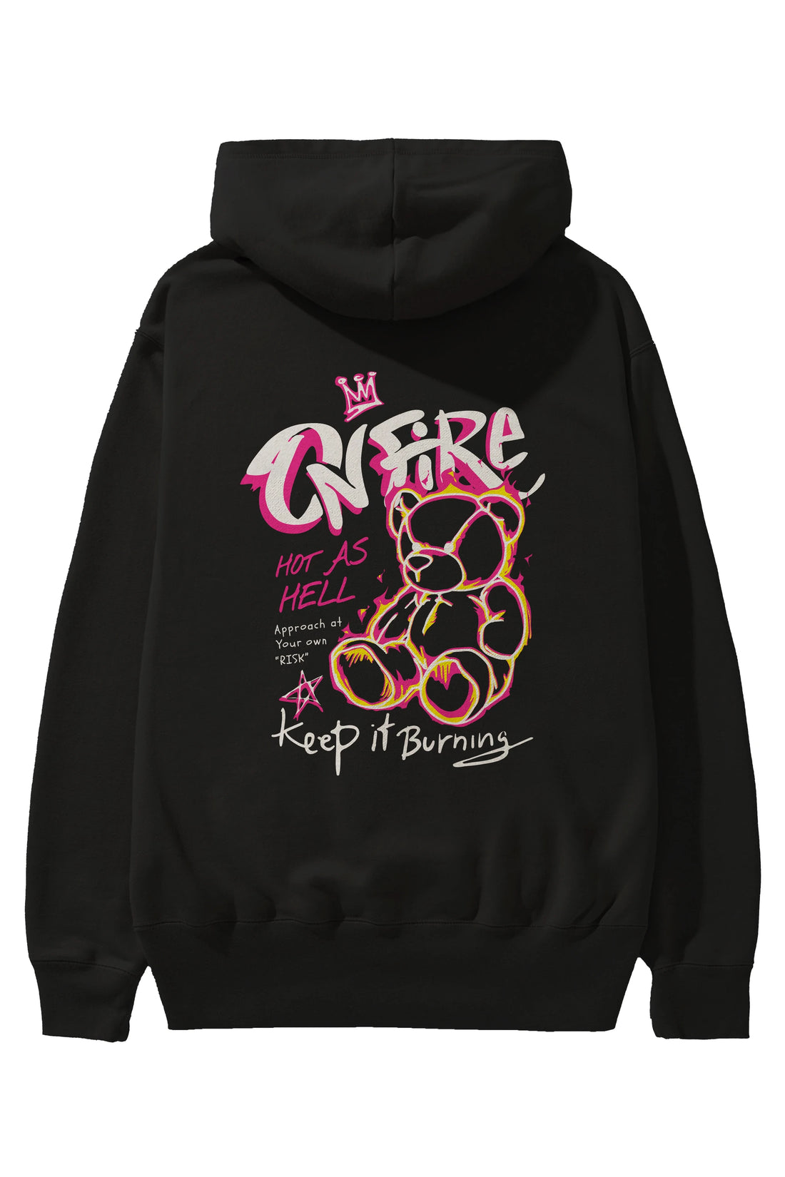 On Fire Bear Arka Baskılı Hoodie Oversize Kapüşonlu Sweatshirt Erkek Kadın Unisex