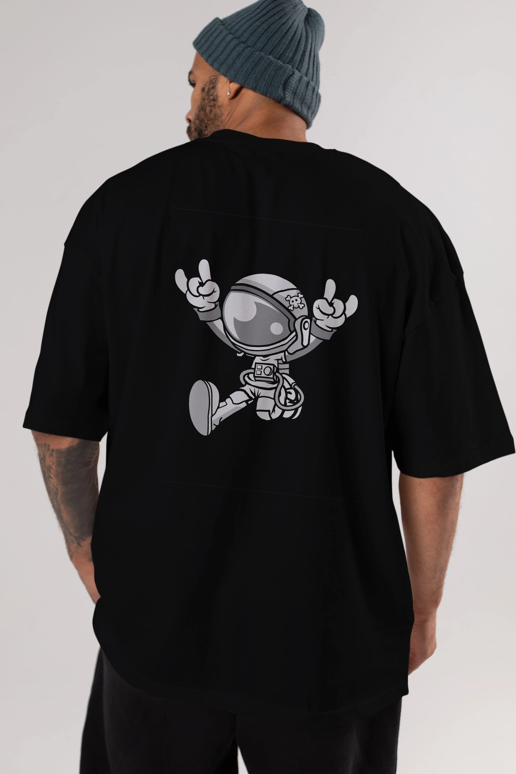 Astronaut Metal Arka Baskılı Oversize t-shirt Erkek Kadın Unisex %100 Pamuk tişort