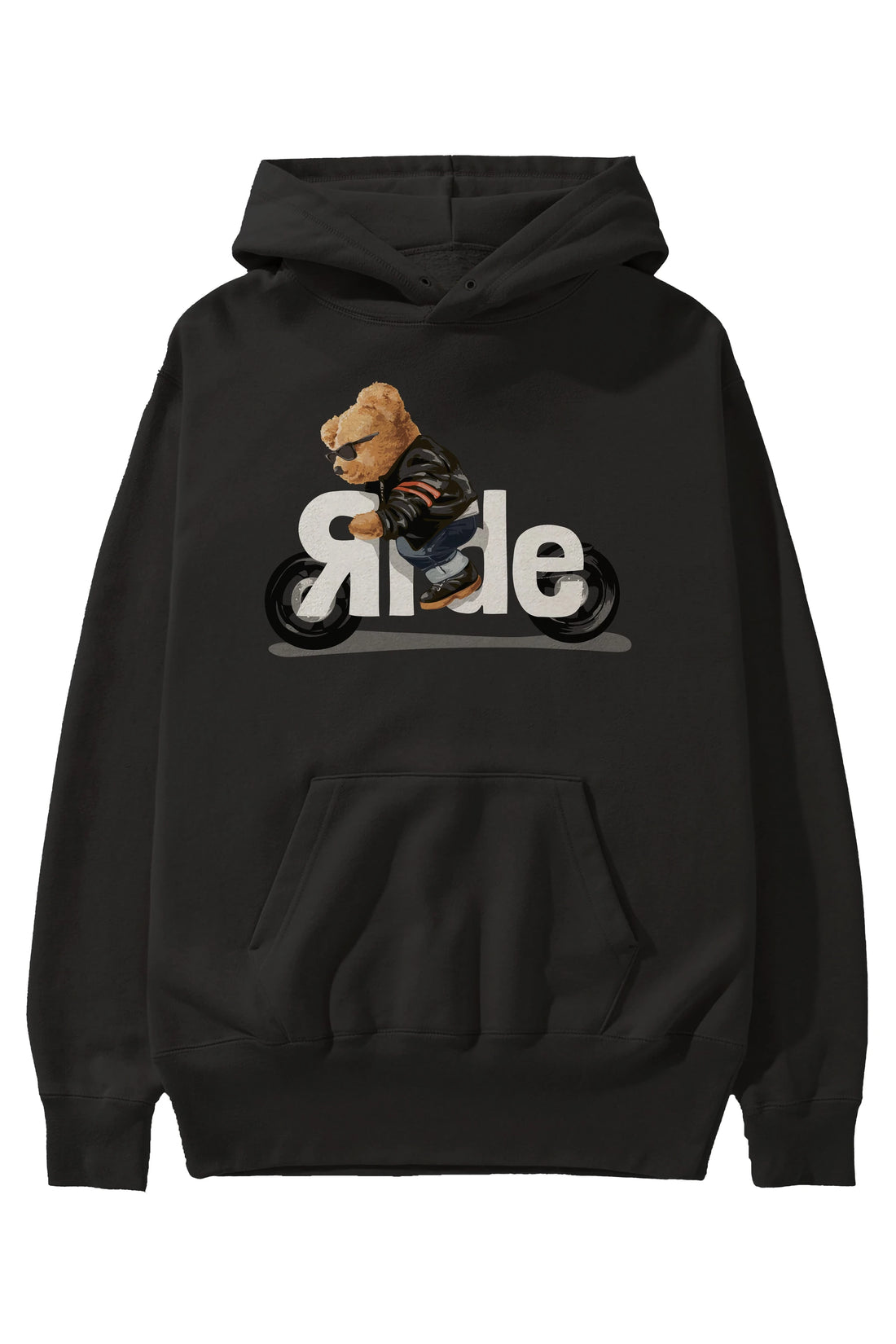 Teddy Bear Ride Ön Baskılı Hoodie Oversize Kapüşonlu Sweatshirt Erkek Kadın Unisex