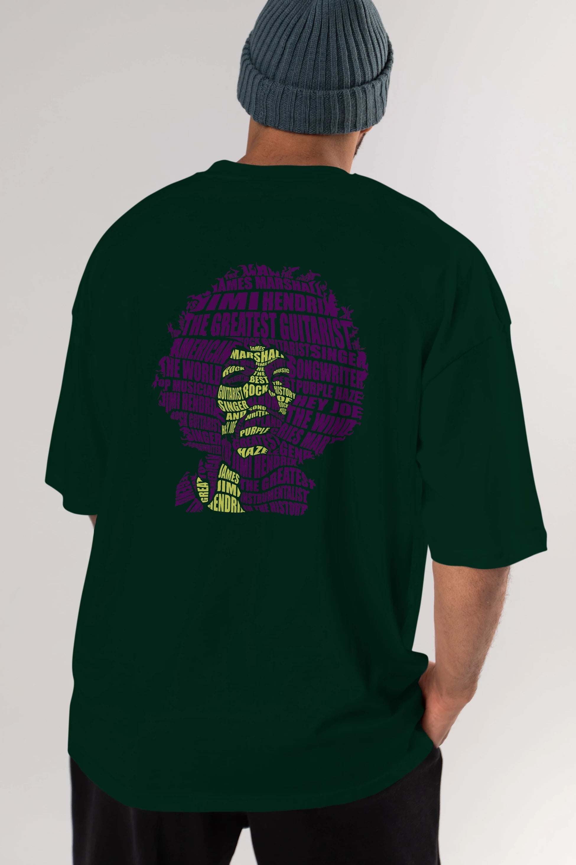 Jimmy Hendrix Calligram Arka Baskılı Oversize t-shirt %100 pamuk Erkek Kadın Unisex