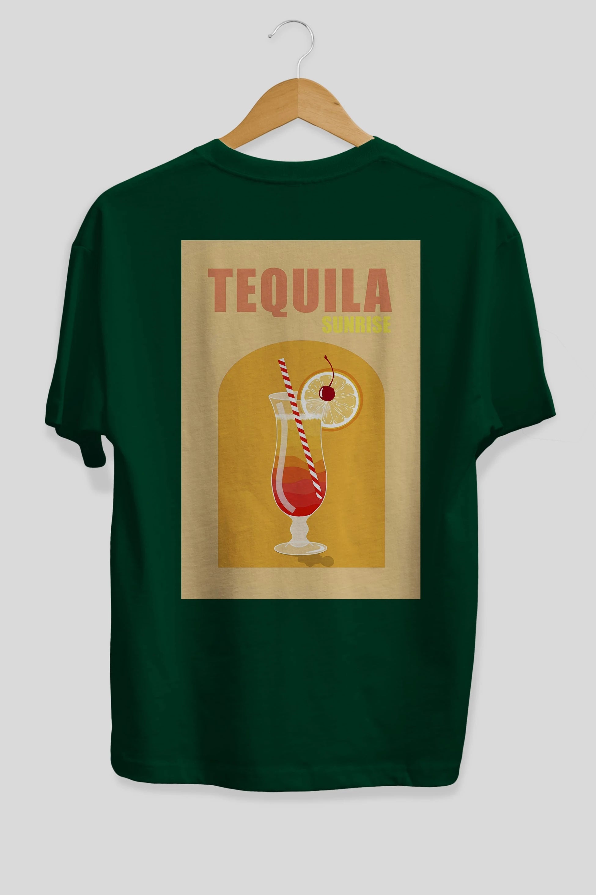 Tequila Sunrise Arka Baskılı Oversize t-shirt Erkek Kadın Unisex %100 Pamuk Bisiklet Yaka tişort