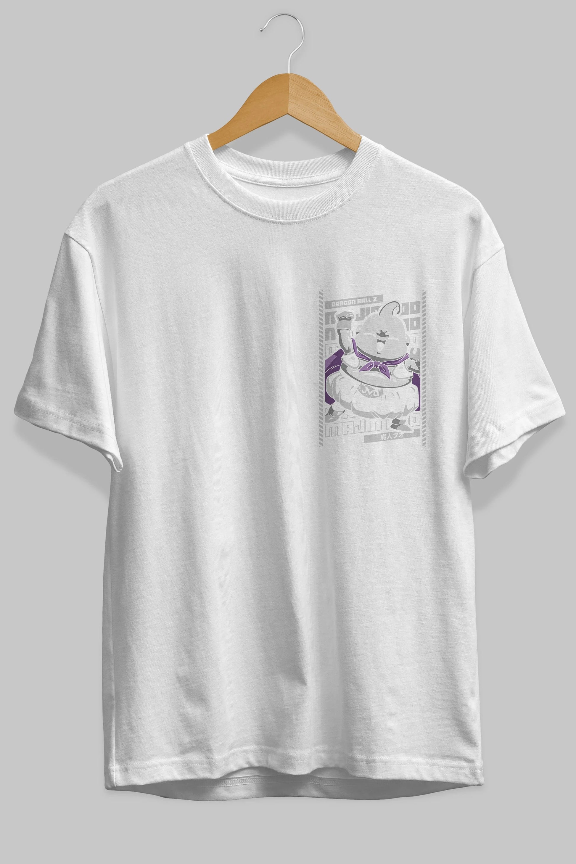 MAJIN BOO2 Ön Sol Baskılı Oversize t-shirt Erkek Kadın Unisex %100 Pamuk Bisiklet Yaka tişort
