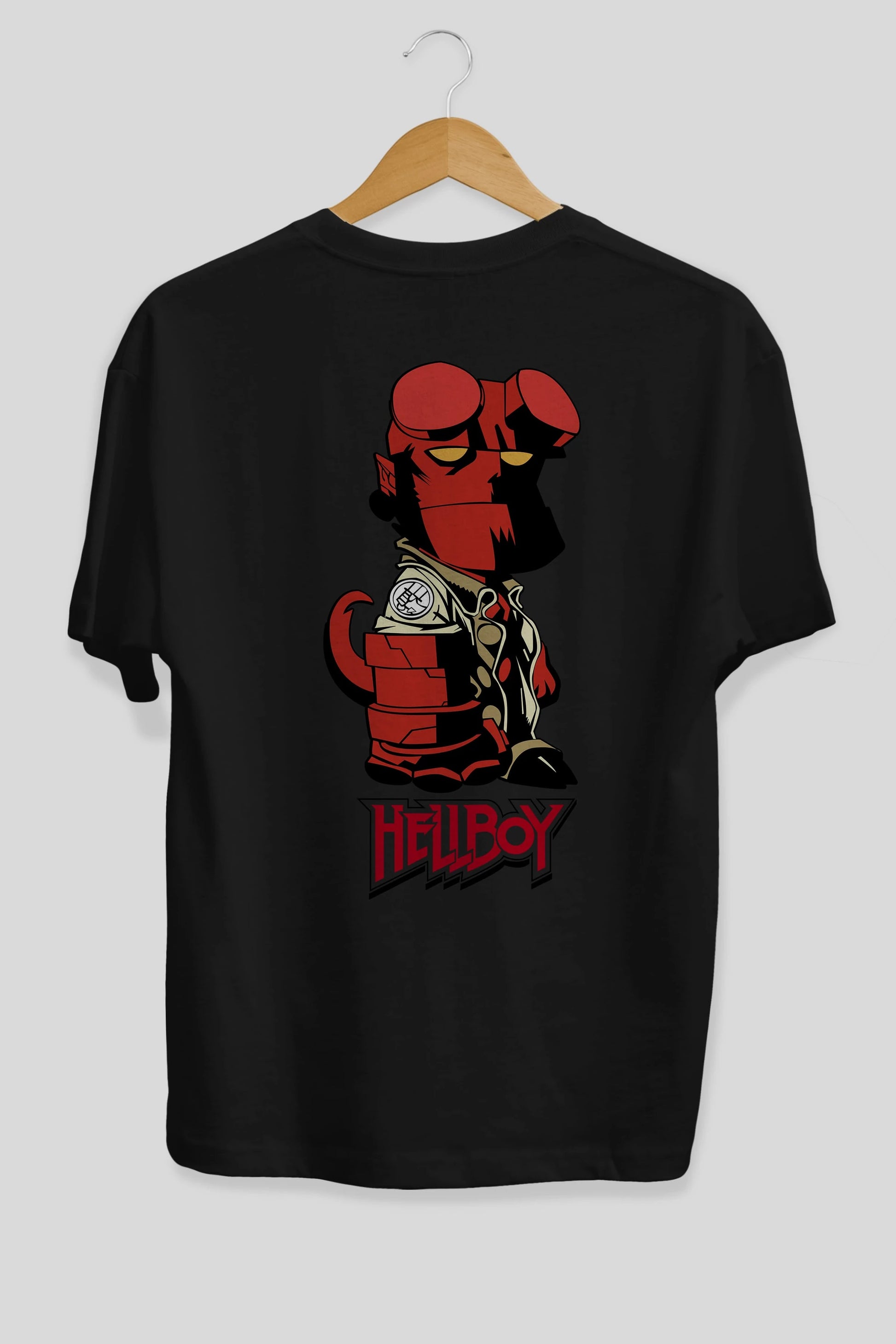 Hellboy (1) Arka Baskılı Oversize t-shirt Erkek Kadın Unisex %100 Pamuk Bisiklet Yaka tişort