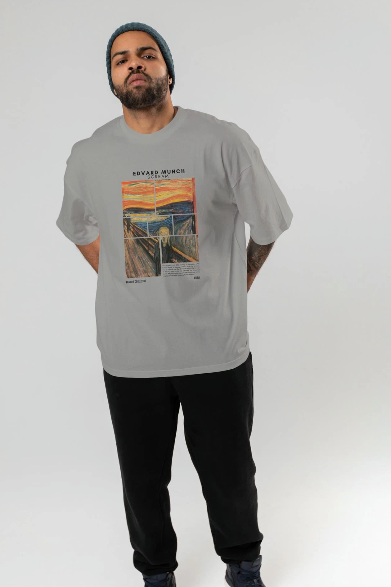 Edvard Munch Scream ön Baskılı Oversize t-shirt Erkek Kadın Bisiklet Yaka Pamuk tişort