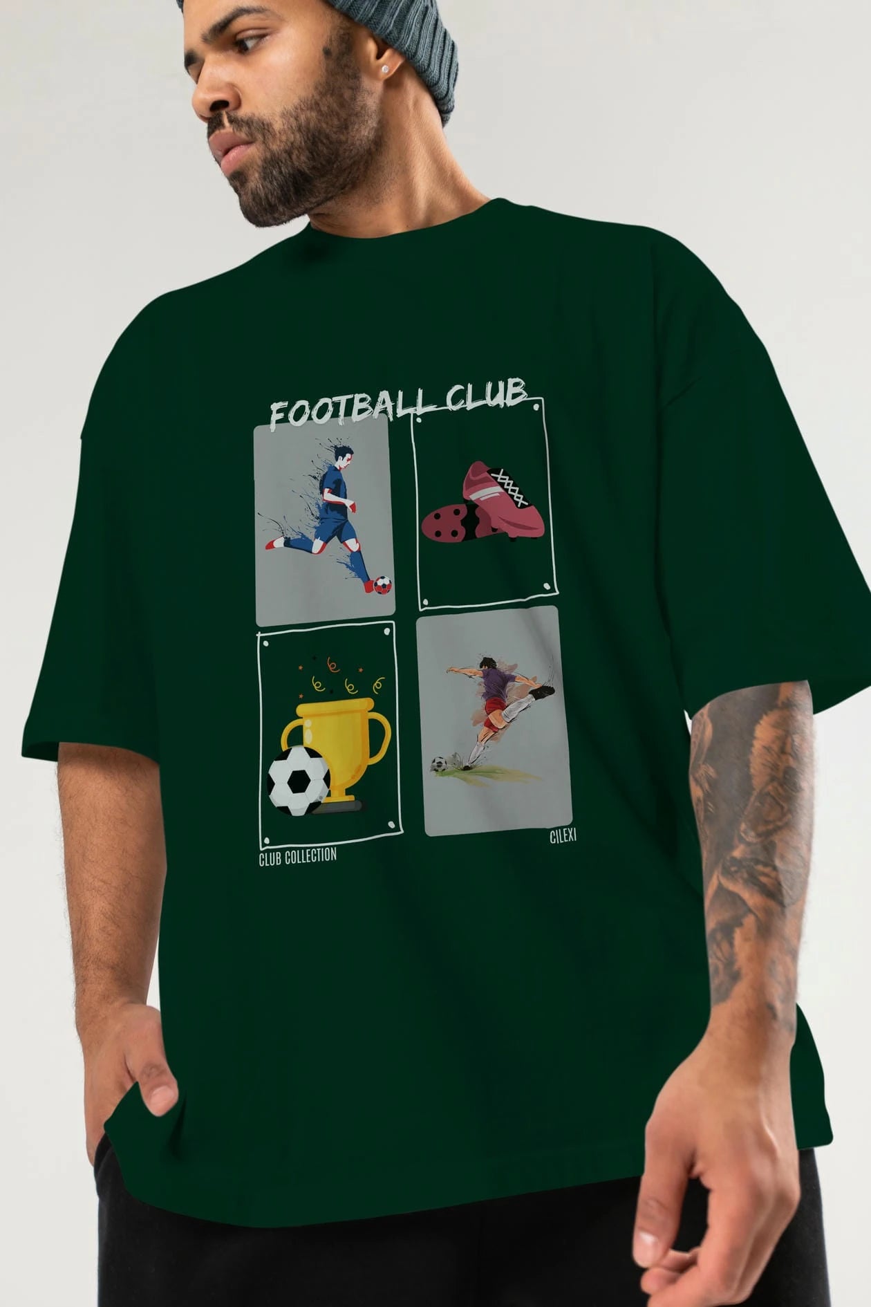 Football Club ön Baskılı Oversize t-shirt Erkek Kadın %100 Pamuk Bisiklet Yaka tişort