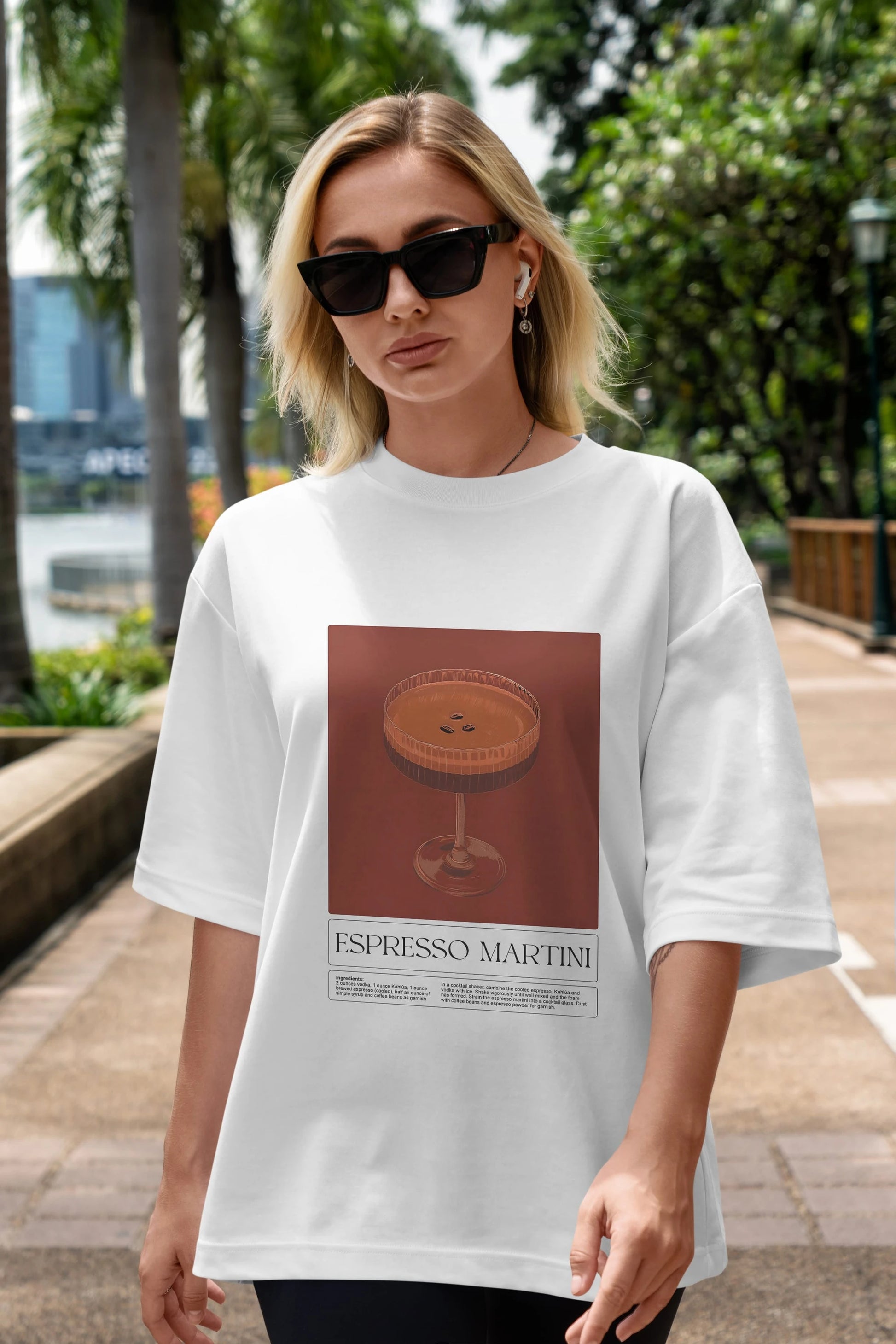 Espresso Martini Ön Baskılı Oversize t-shirt Erkek Kadın Unisex %100 Pamuk Bisiklet Yaka tişort