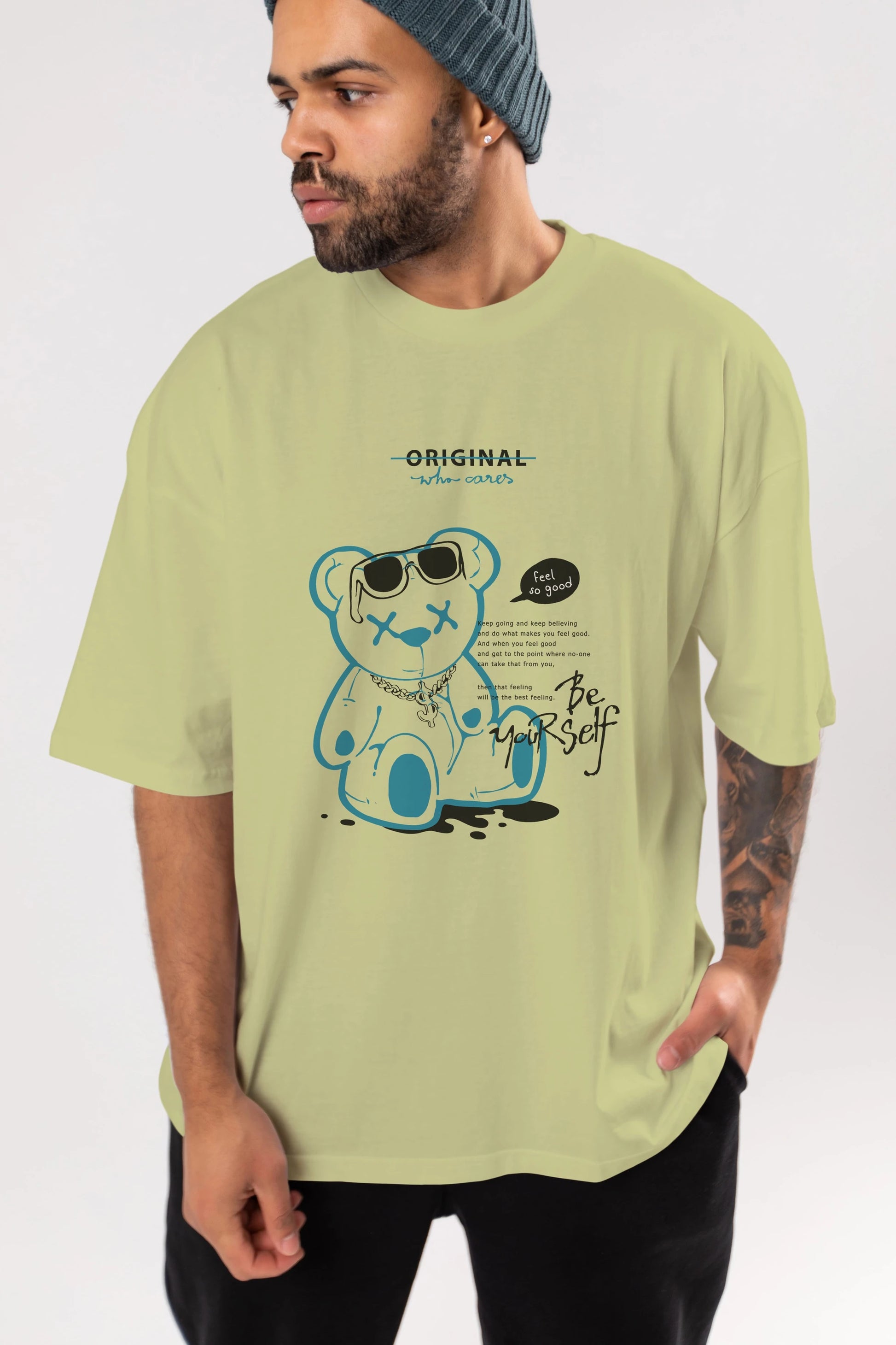 Feel So Good Bear Ön Baskılı Oversize t-shirt Erkek Kadın Unisex