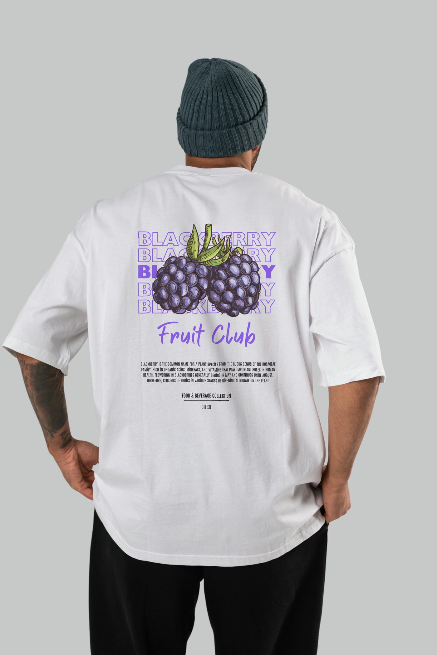 Blackberry Arka Baskılı Oversize t-shirt Erkek Kadın Pamuk Bisiklet Yaka tişort