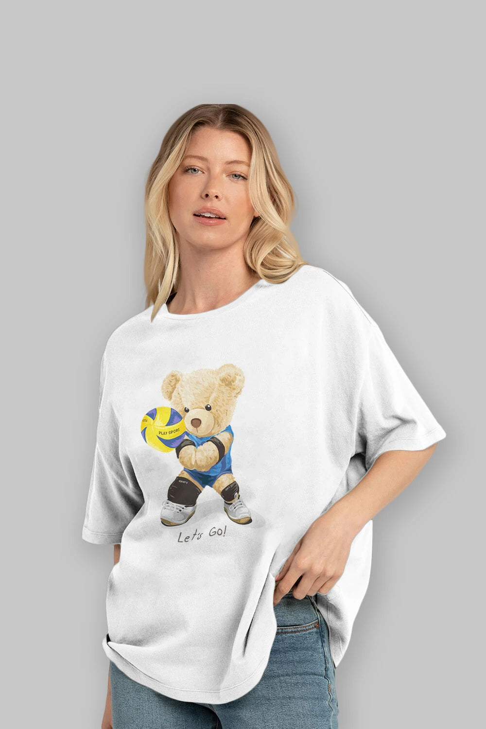 Teddy Bear Lets Go Ön Baskılı Oversize t-shirt Erkek Kadın Unisex %100 Pamuk