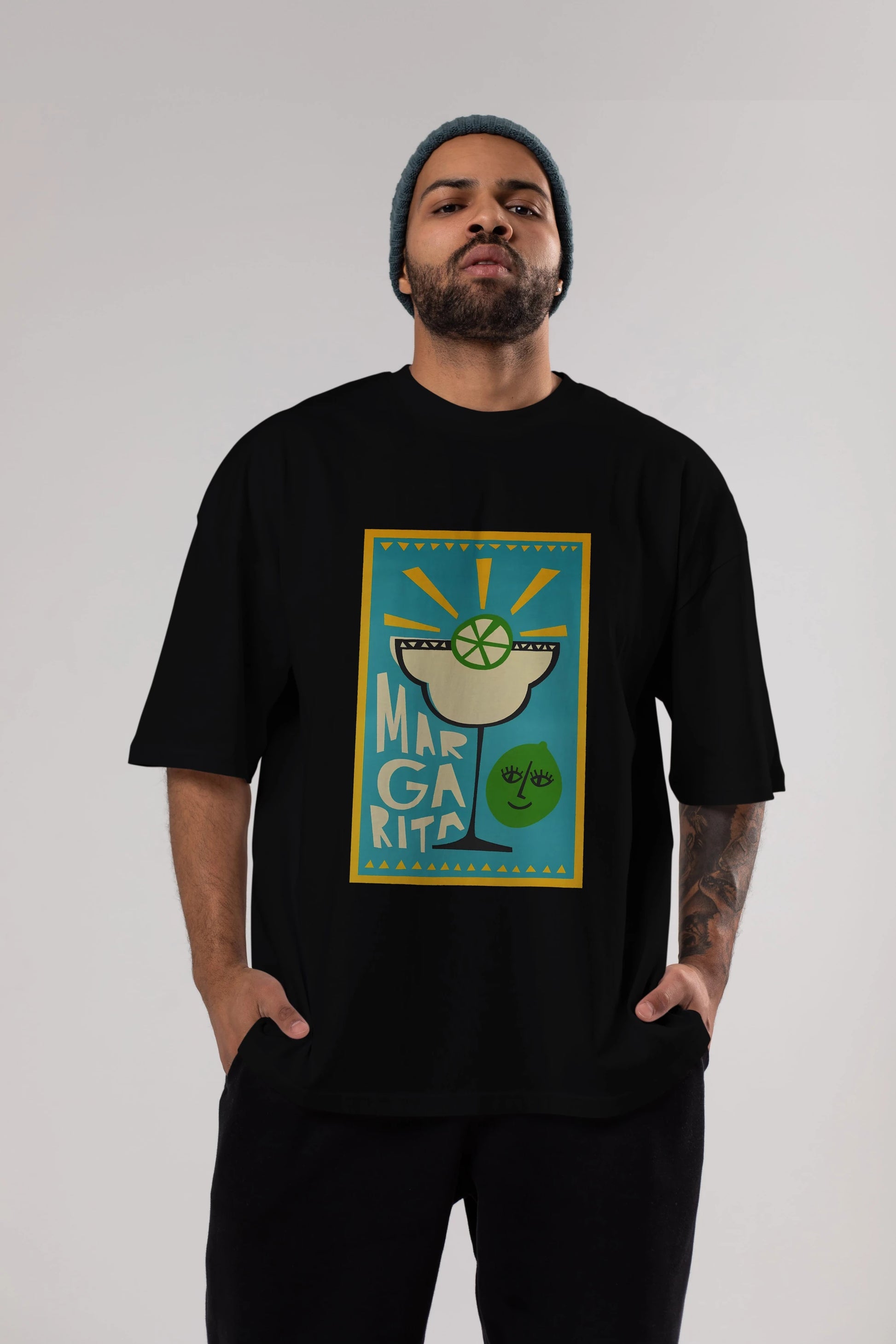 Margarita 4 Ön Baskılı Oversize t-shirt Erkek Kadın Unisex %100 Pamuk Bisiklet Yaka tişort