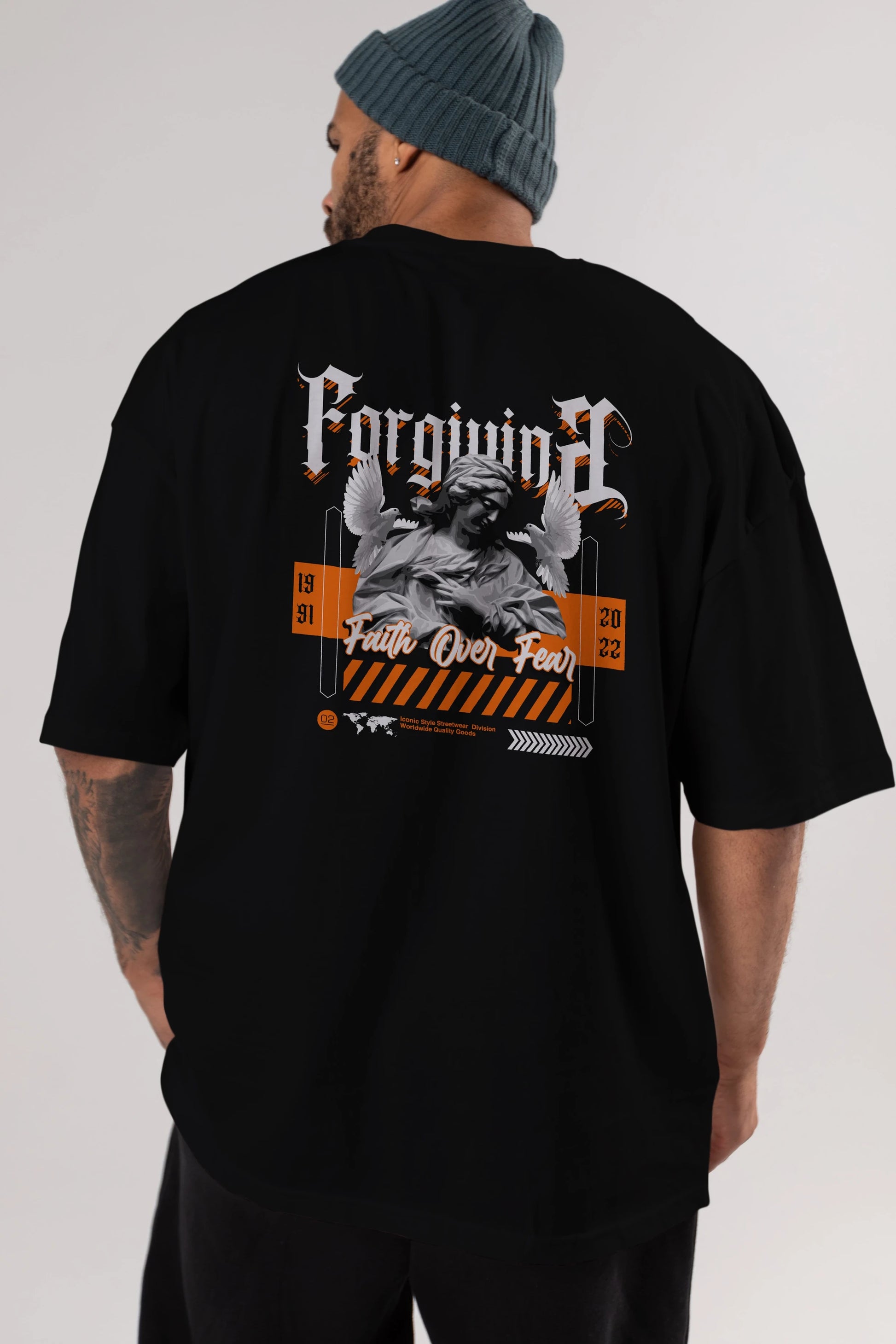 Faith Over Fear 2 Arka Baskılı Oversize t-shirt Erkek Kadın Unisex
