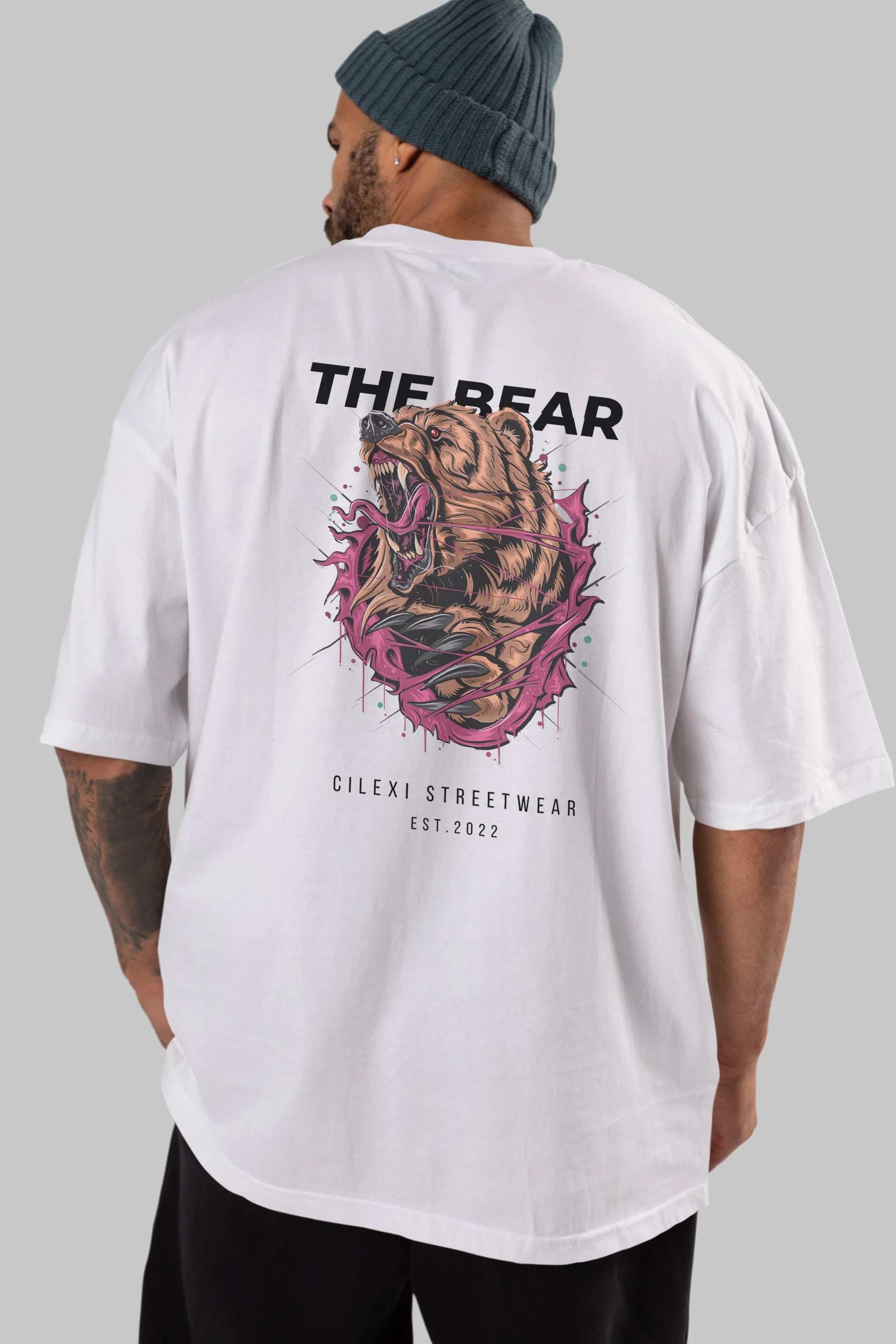 The Bear Arka Baskılı Oversize t-shirt Erkek Kadın Unisex %100 Pamuk