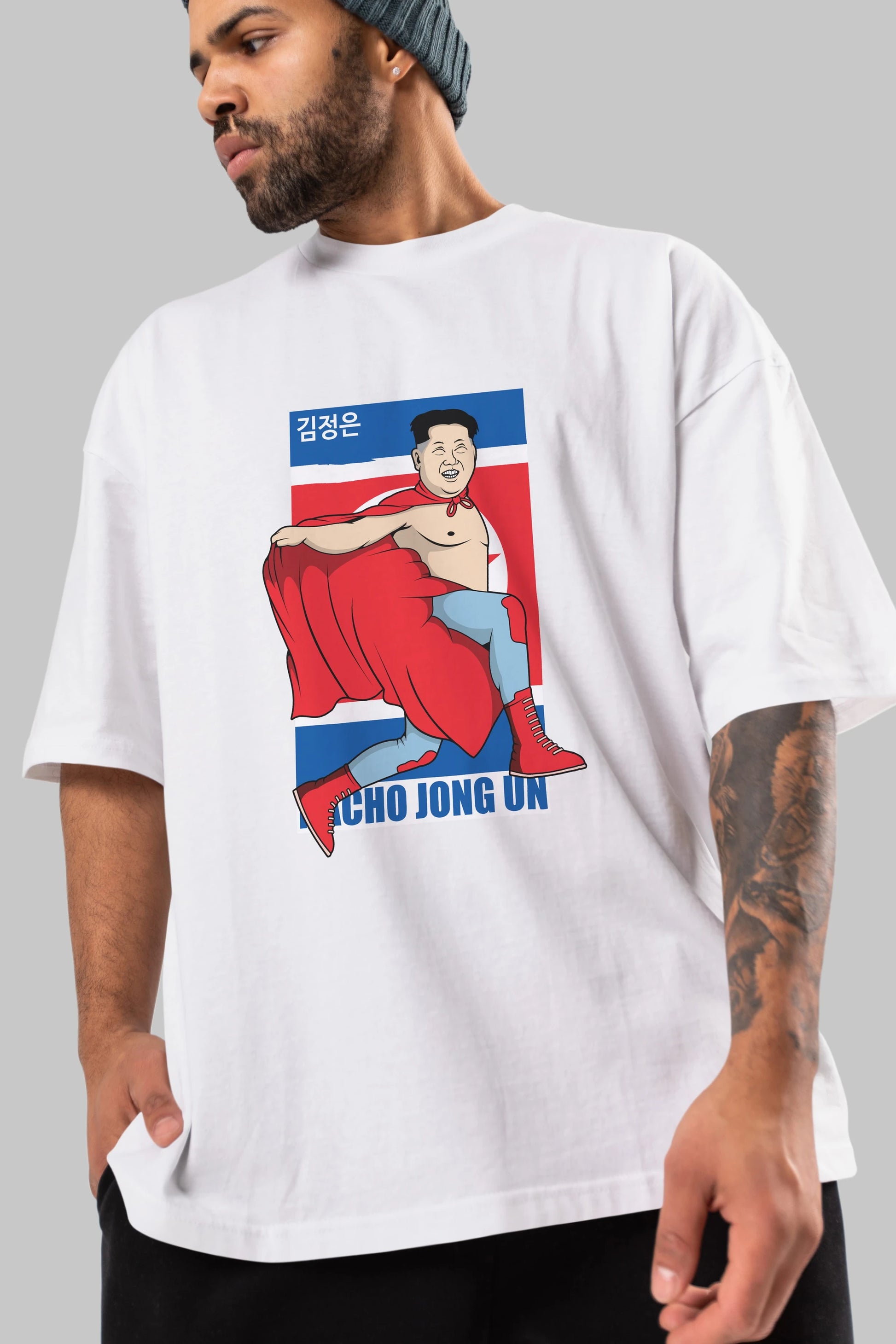 Nacho Libre Jong Un Ön Baskılı Oversize t-shirt Erkek Kadın Unisex %100 Pamuk tişort