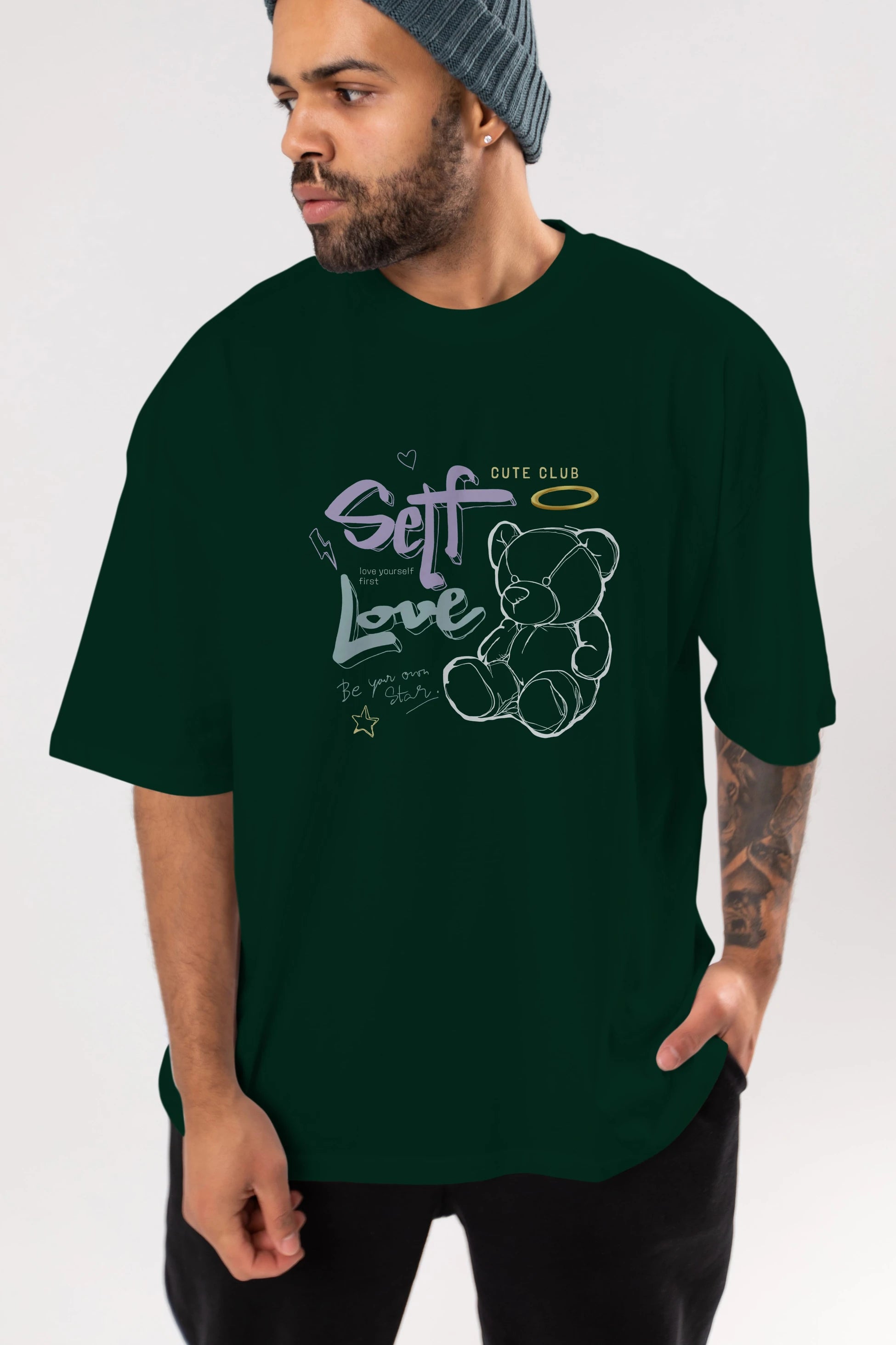Self Love Bear Ön Baskılı Oversize t-shirt Erkek Kadın Unisex