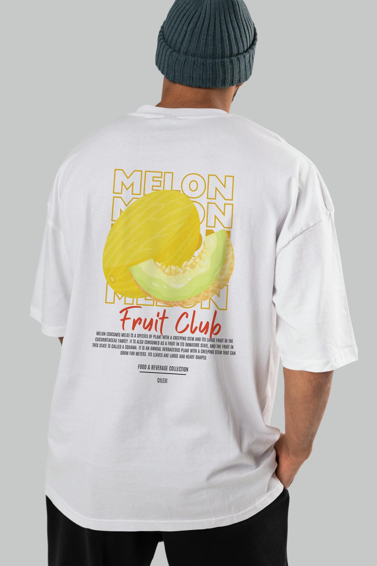 Melon Arka Baskılı Oversize t-shirt Erkek Kadın Pamuk Bisiklet Yaka tişort