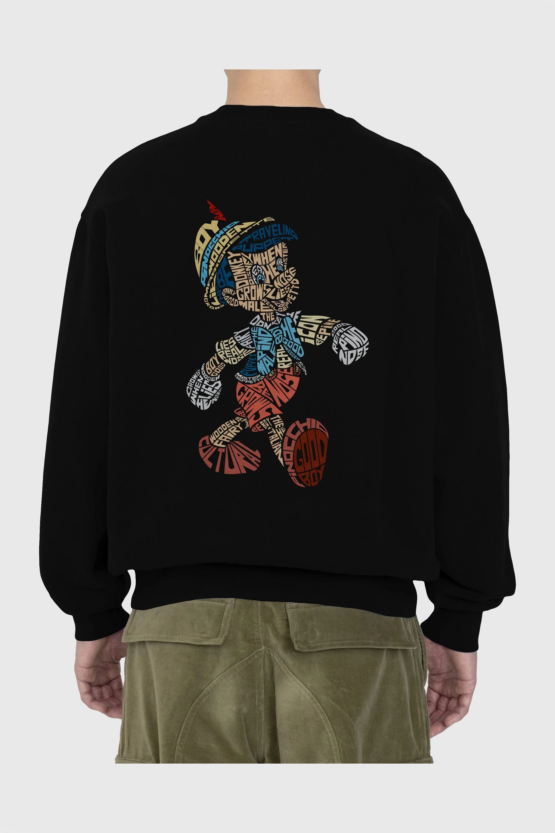Pinokio Arka Baskılı Oversize Sweatshirt Erkek Kadın Unisex