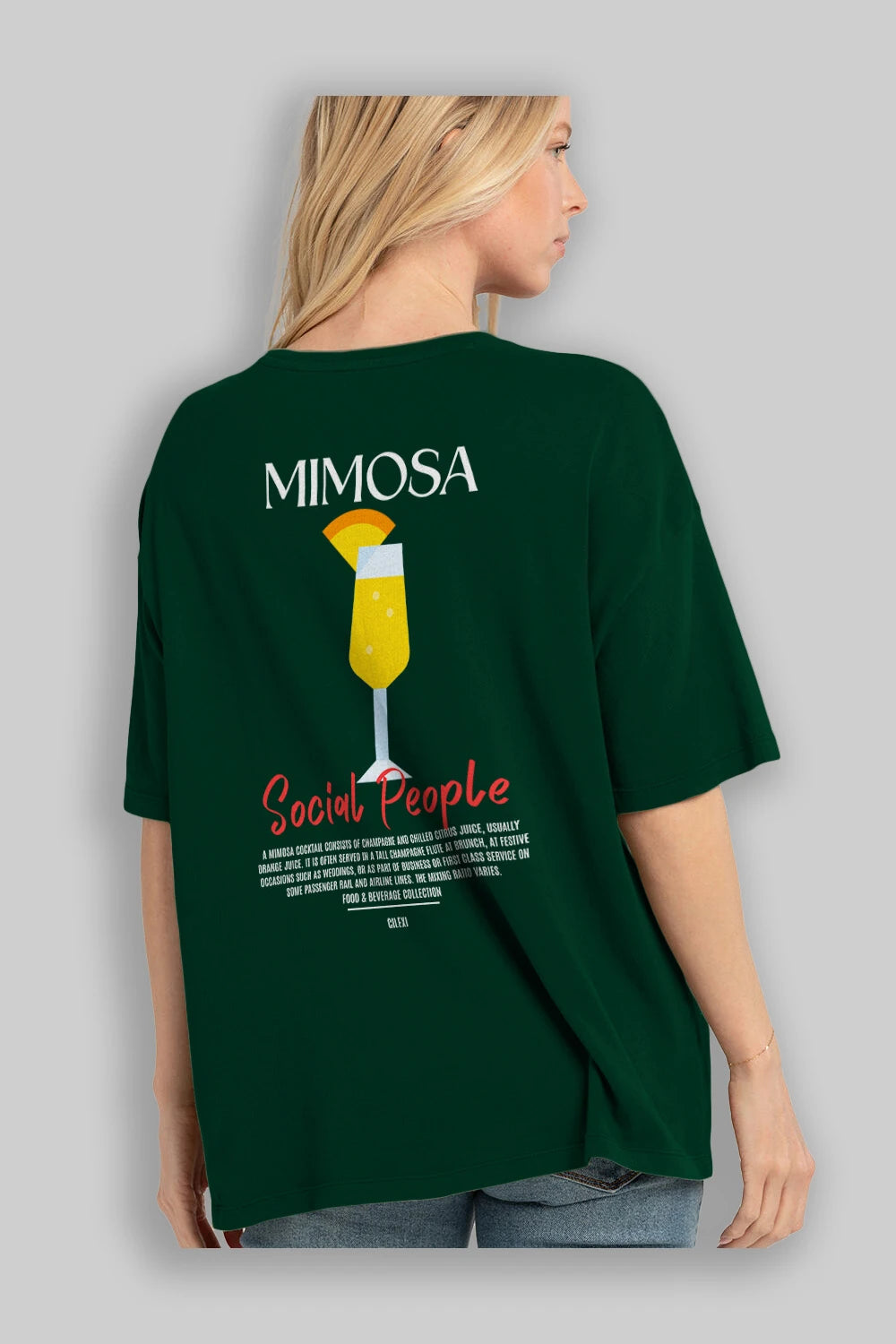 Mimosa Kokteyl Serisi Baskılı Oversize t-shirt Erkek Kadın Unisex %100 Pamuk Bisiklet Yaka tişort