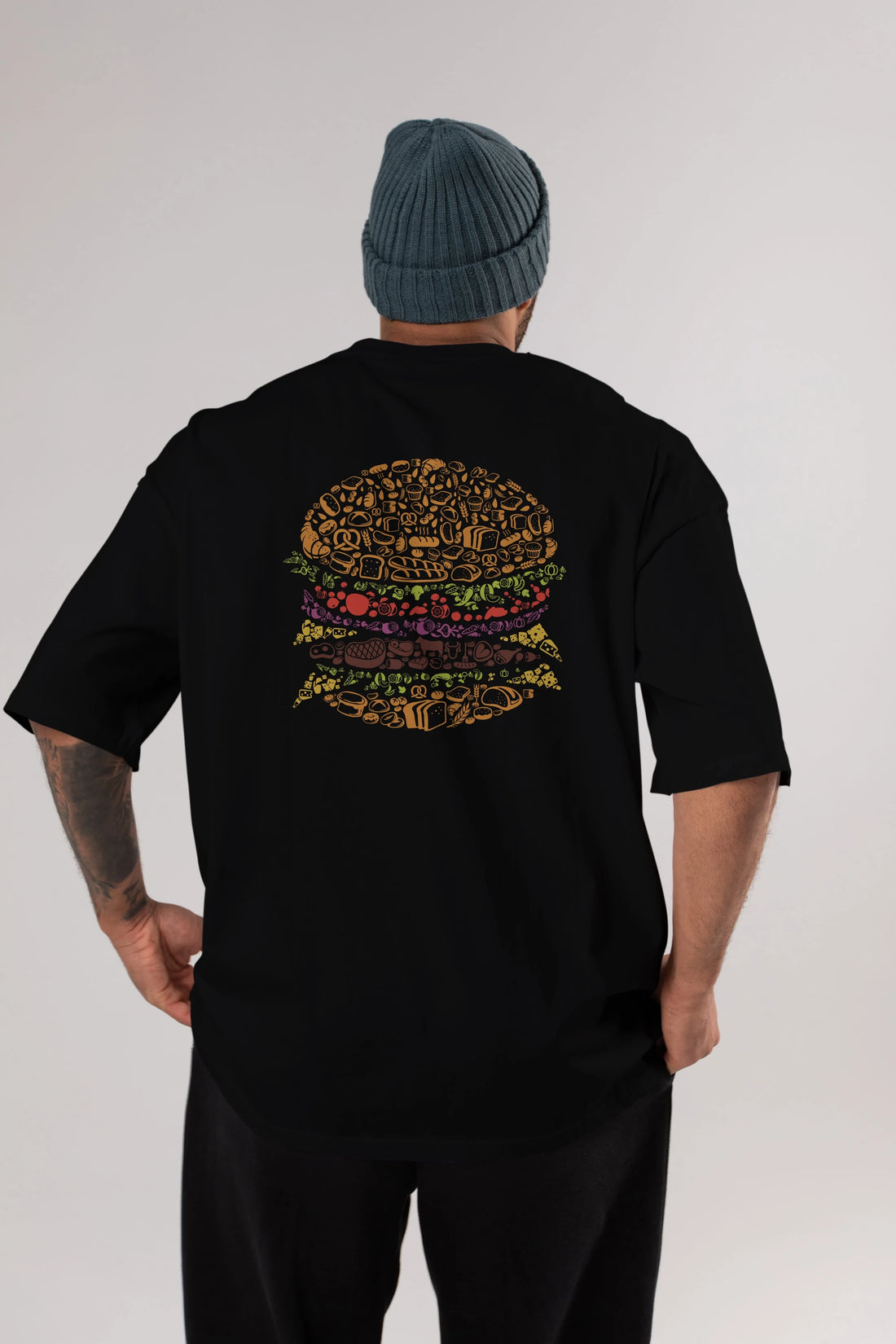 Burger Arka Baskılı Oversize t-shirt %100 pamuk Erkek Kadın Unisex