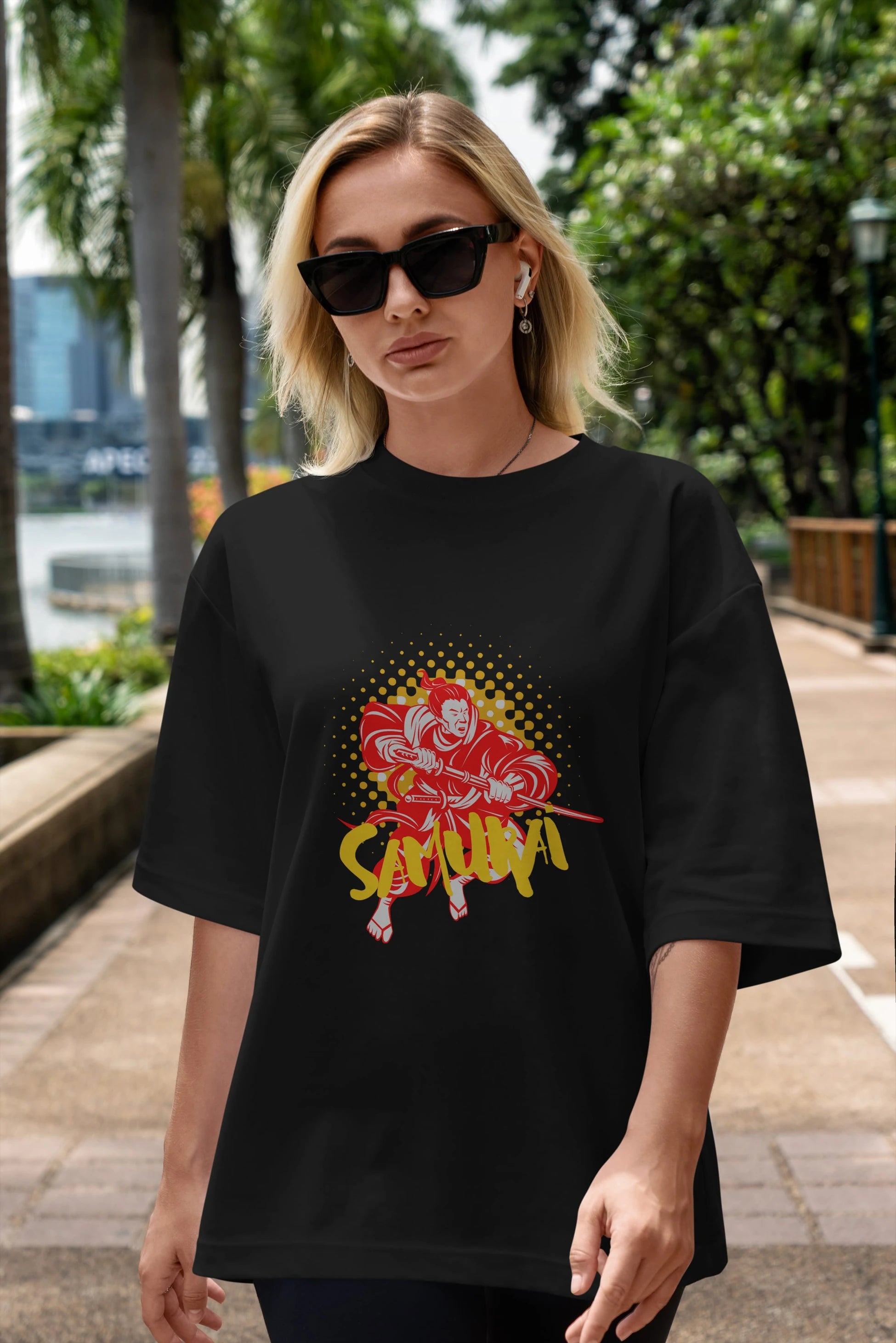 Samurai Ön Baskılı Oversize t-shirt Erkek Kadın Unisex