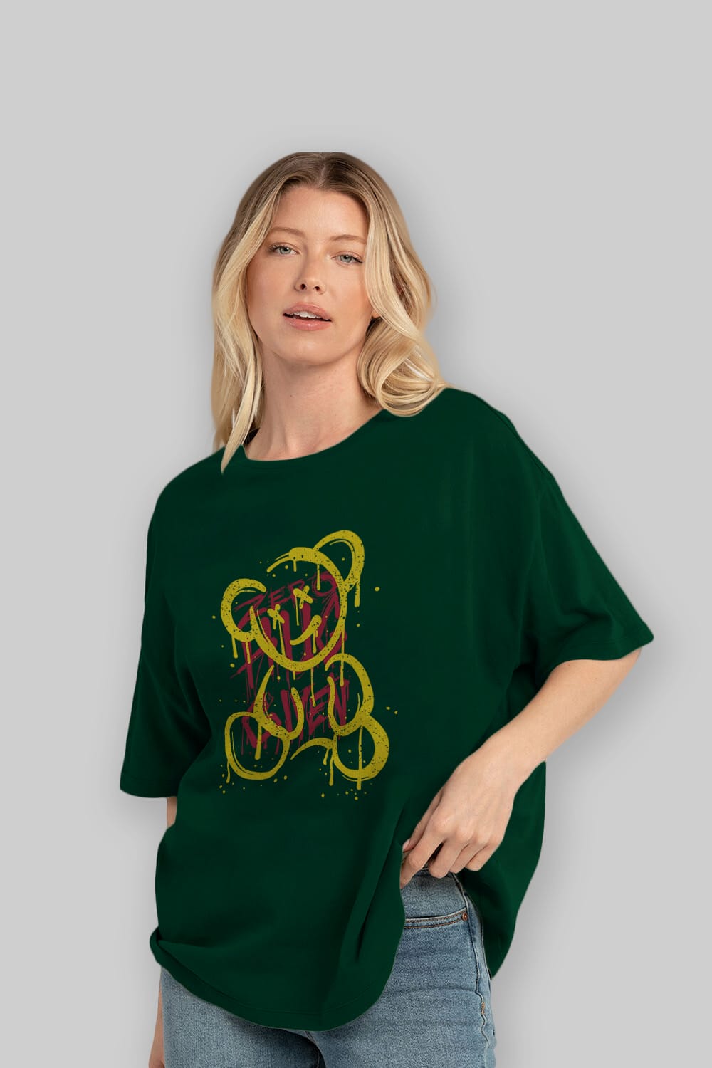 Zero Hug Bear Ön Baskılı Oversize t-shirt Erkek Kadın Unisex
