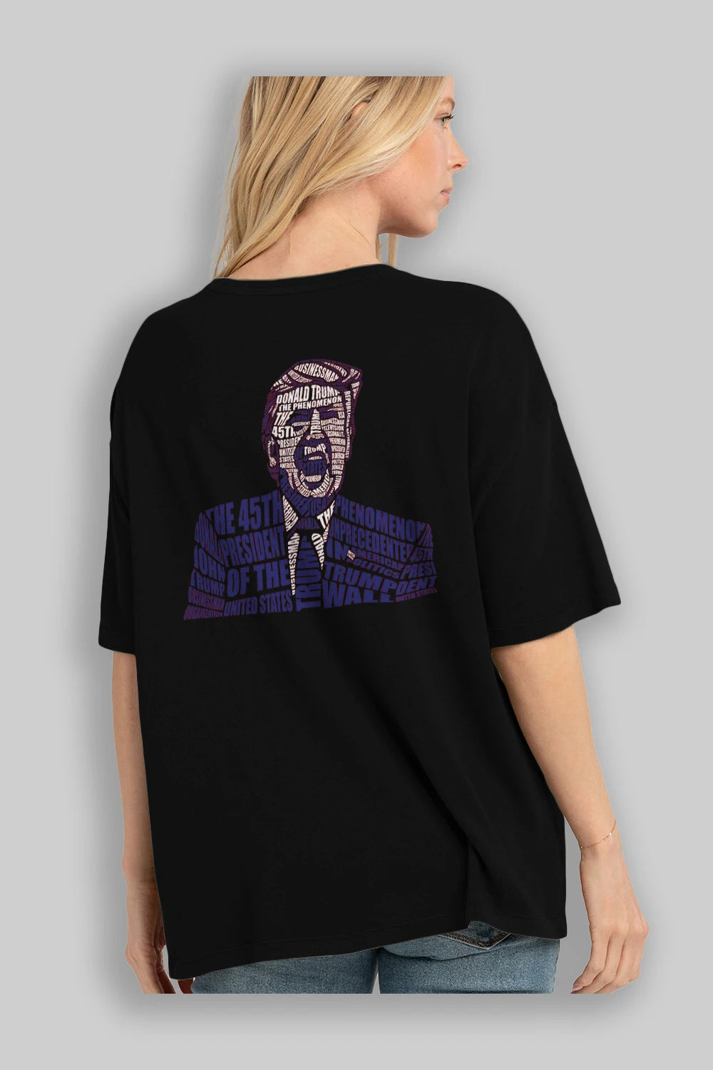 Trump Calligram Arka Baskılı Oversize t-shirt %100 pamuk Erkek Kadın Unisex