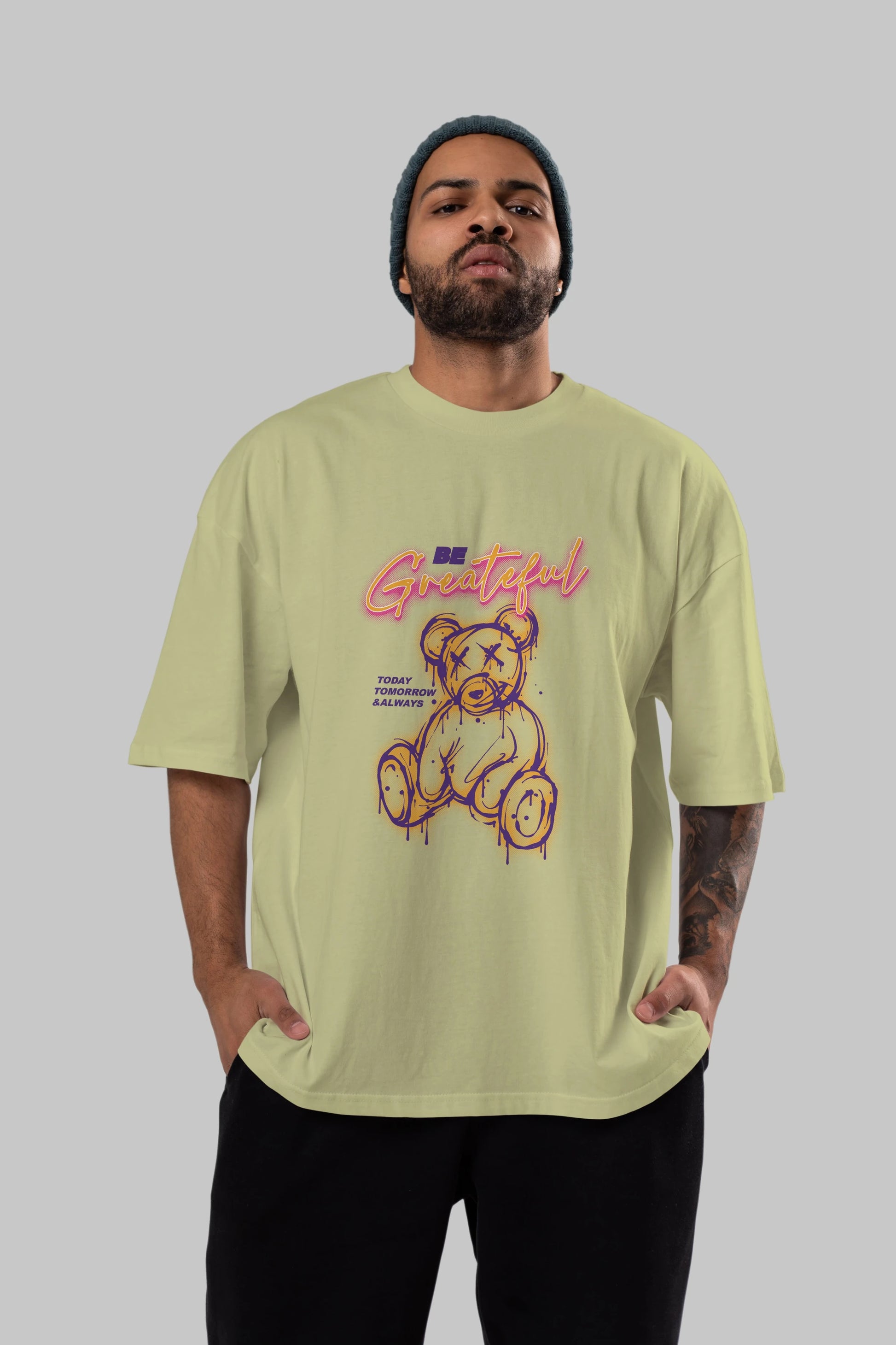 Be Greateful Bear Ön Baskılı Oversize t-shirt Erkek Kadın Unisex