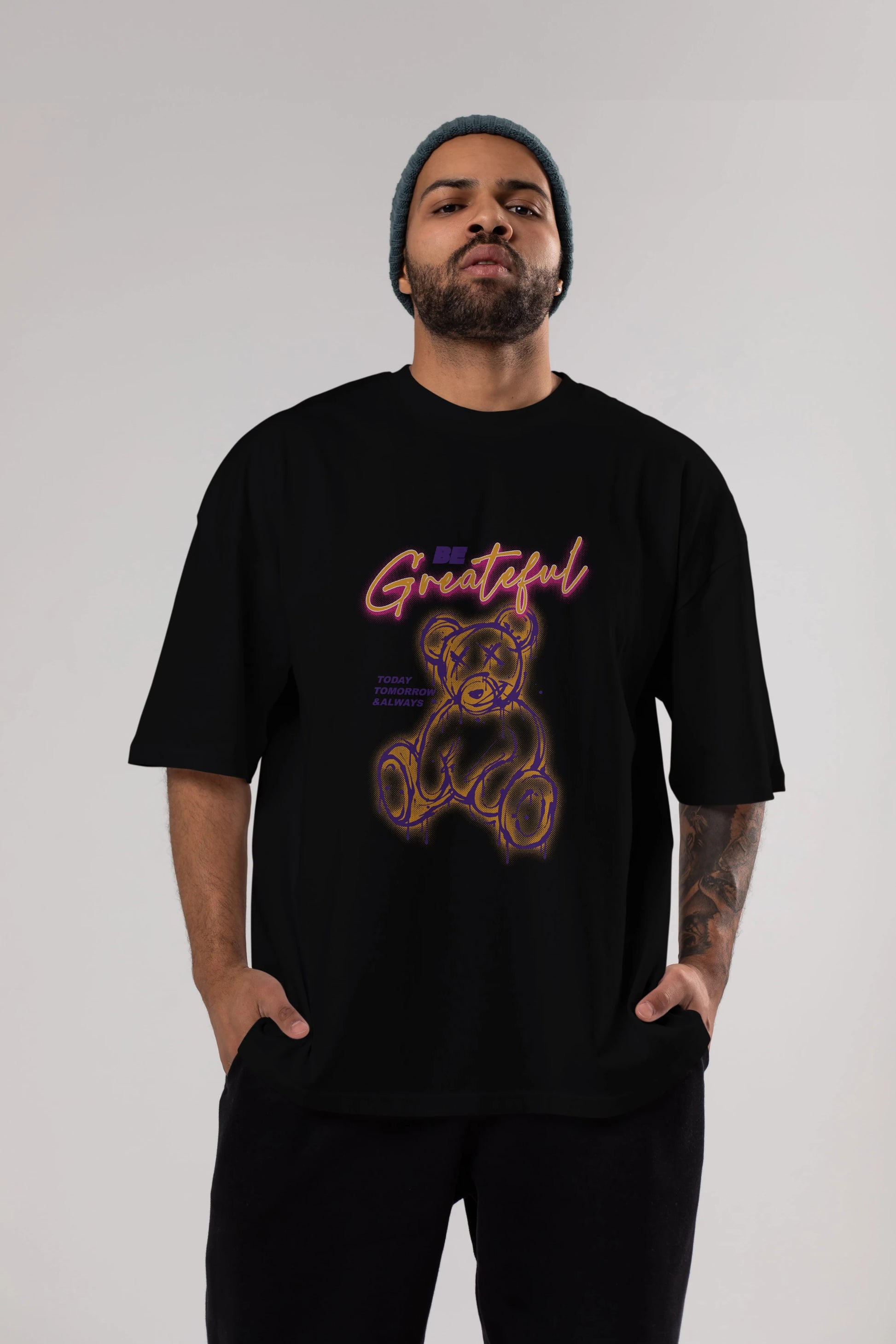 Be Greateful Bear Ön Baskılı Oversize t-shirt Erkek Kadın Unisex