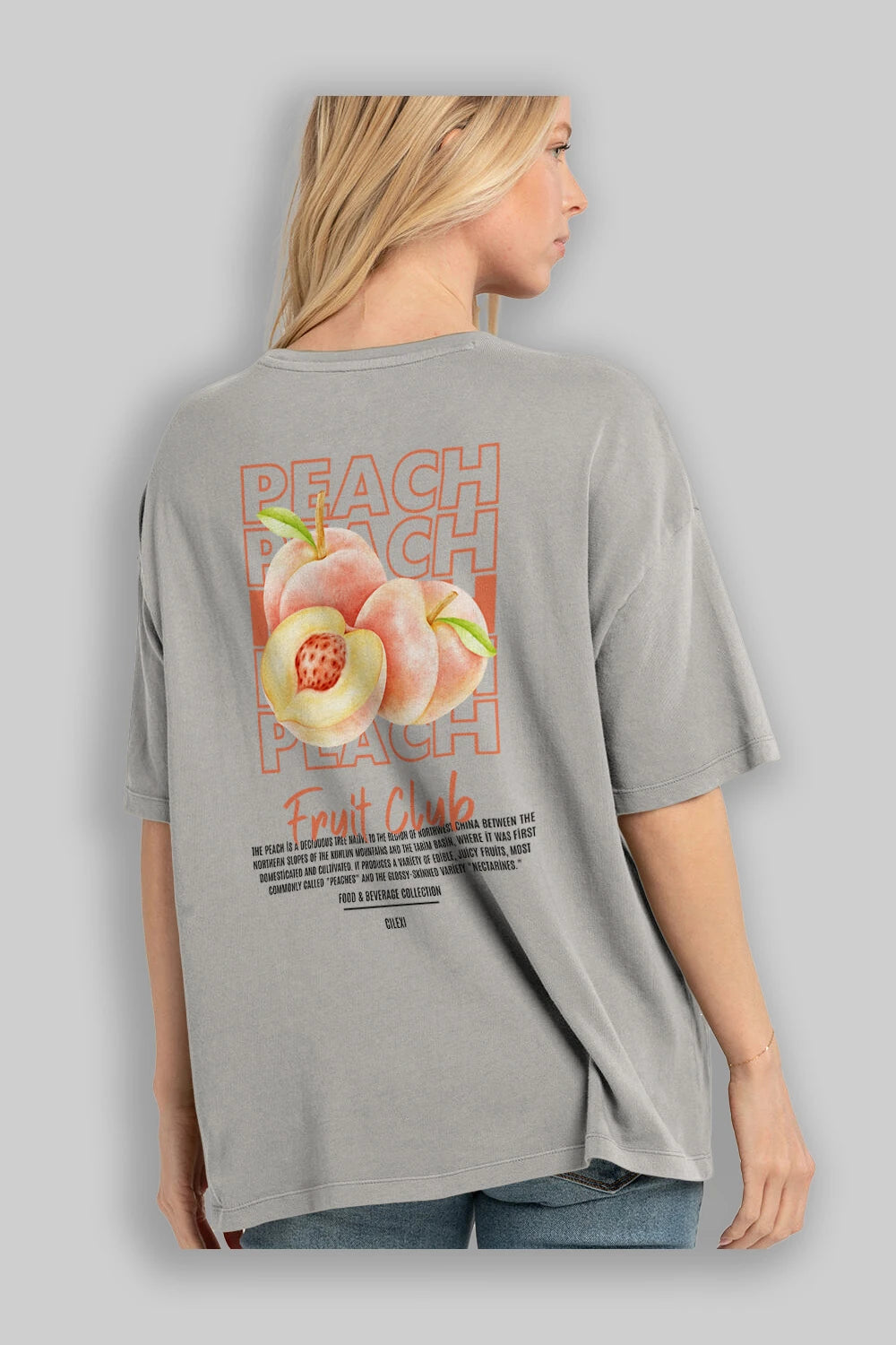 Peach Arka Baskılı Oversize t-shirt Erkek Kadın Pamuk Bisiklet Yaka tişort