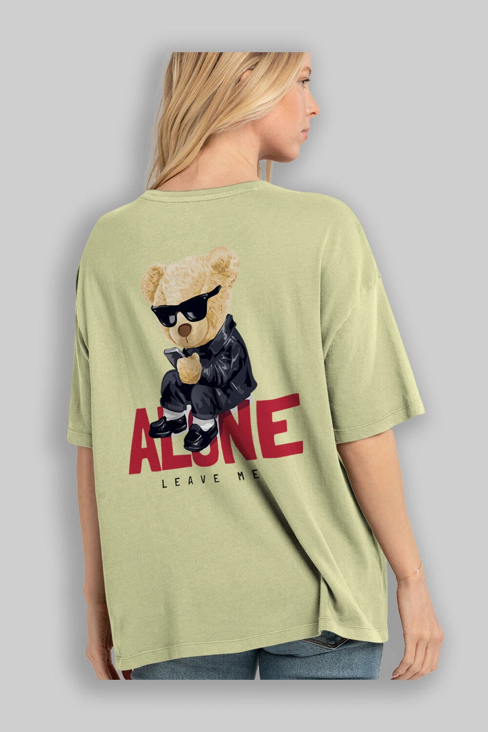 Teddy Bear Alone Arka Baskılı Oversize t-shirt Erkek Kadın Unisex %100 Pamuk
