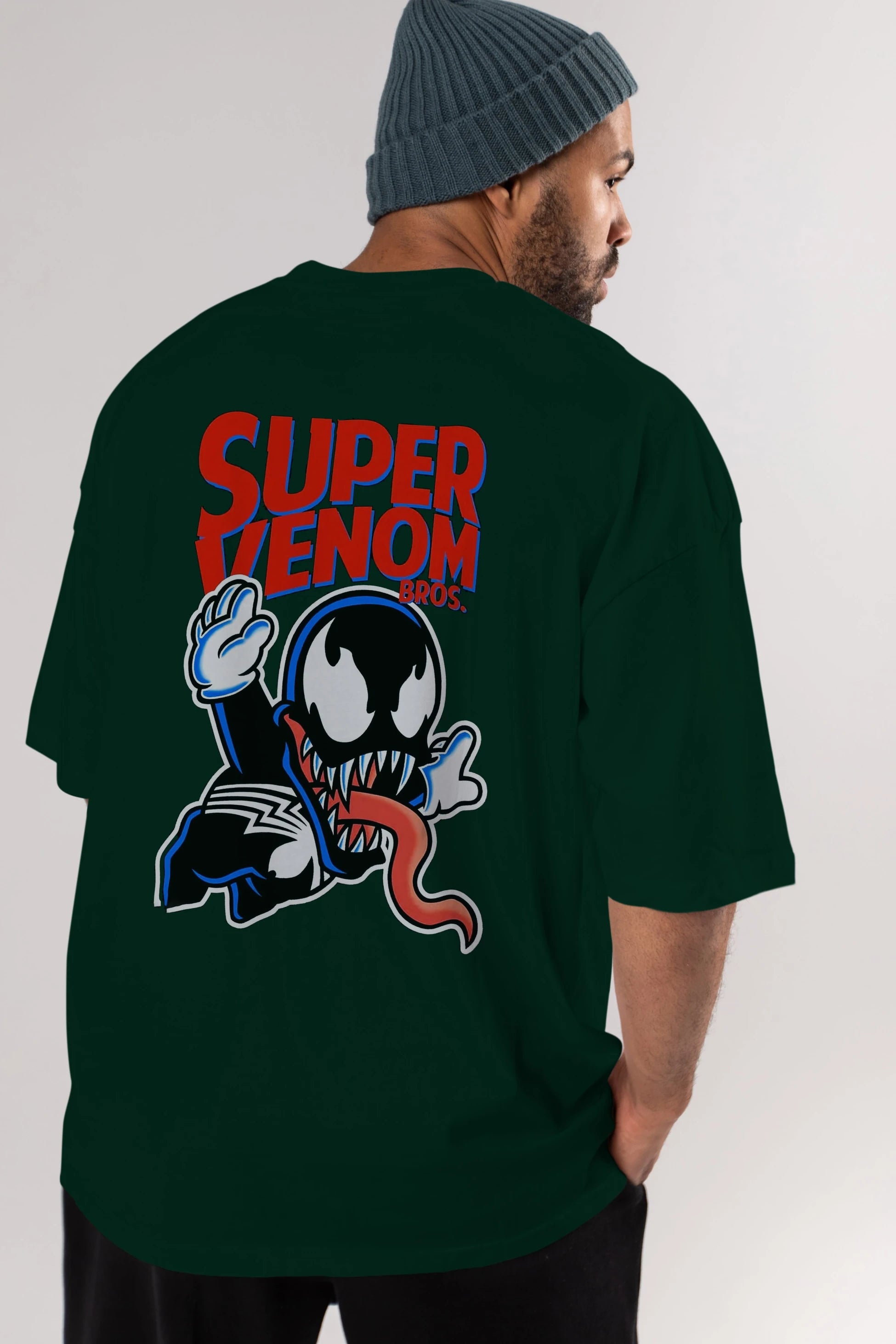 Super Venom Arka Baskılı Oversize t-shirt Erkek Kadın Unisex %100 Pamuk Bisiklet Yaka tişort
