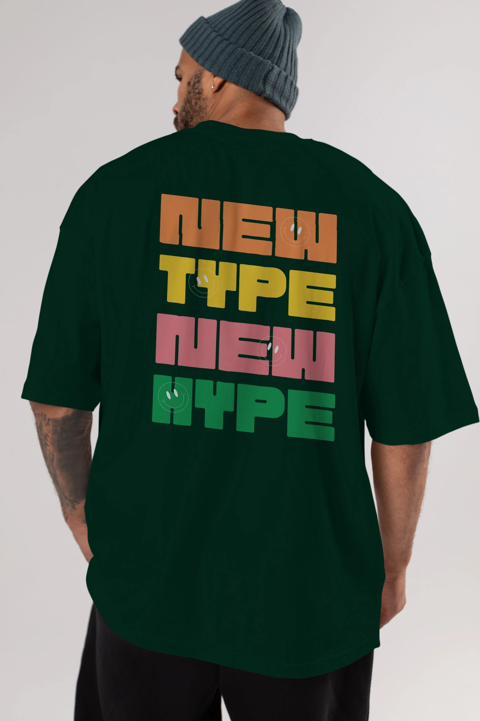 New Type New Hype Yazılı Arka Baskılı Oversize t-shirt Erkek Kadın Unisex