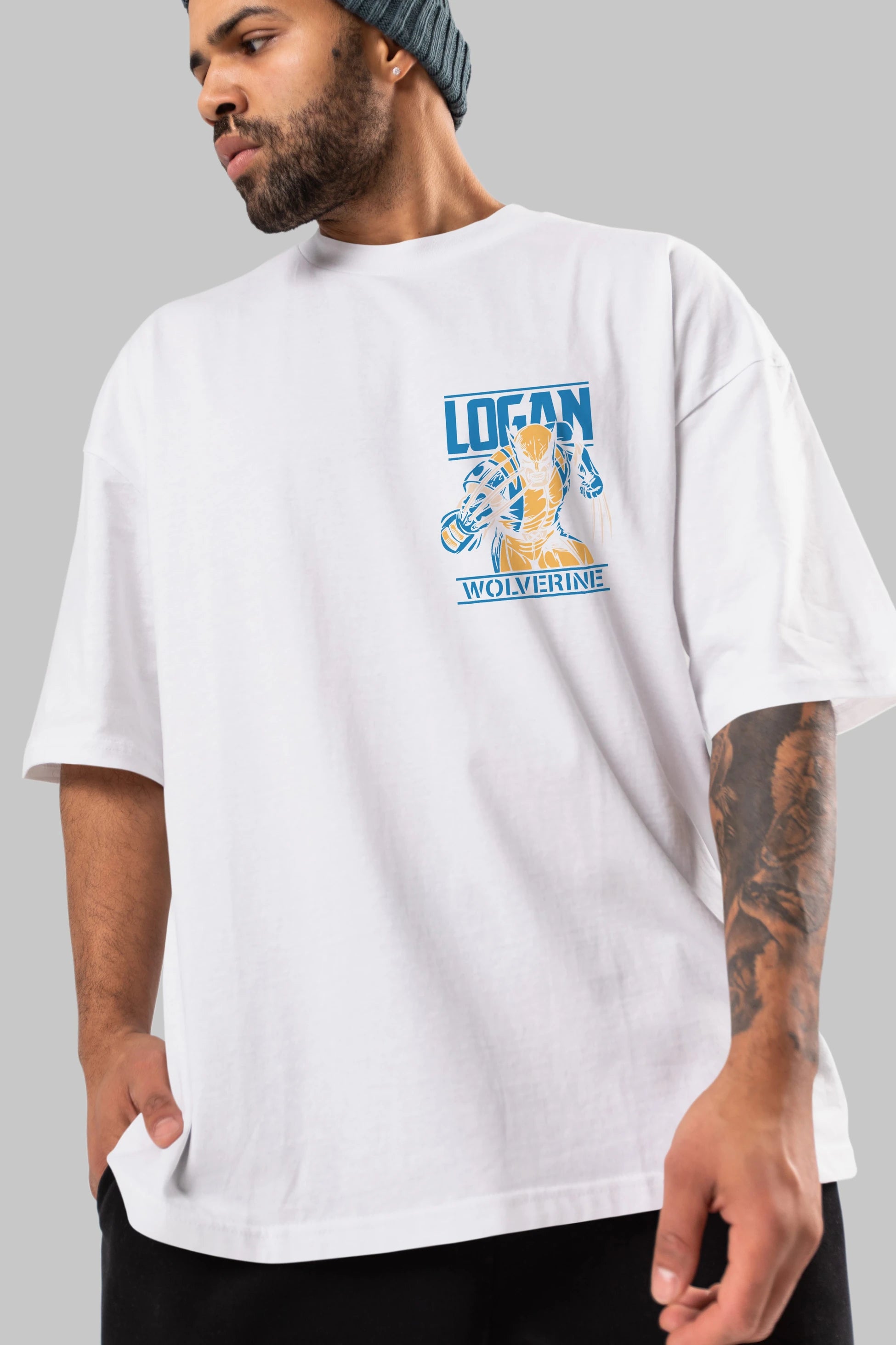 Wolverine Logan Ön Sol Baskılı Oversize t-shirt Erkek Kadın Unisex %100 Pamuk Bisiklet Yaka tişort