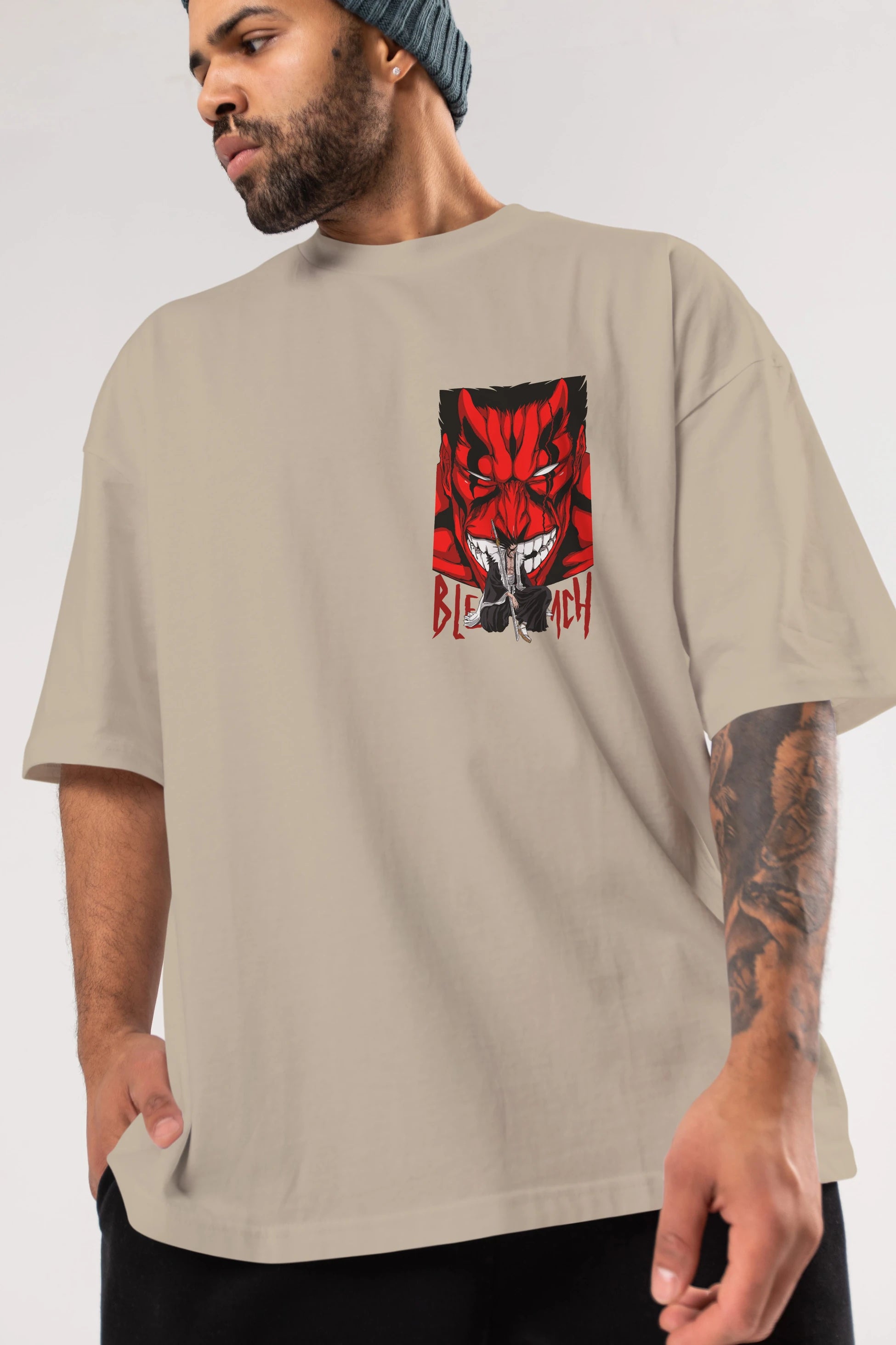 KENPACHI ZARAKI BLEACH Ön Sol Baskılı Oversize t-shirt Erkek Kadın Unisex %100 Pamuk Bisiklet Yaka tişort