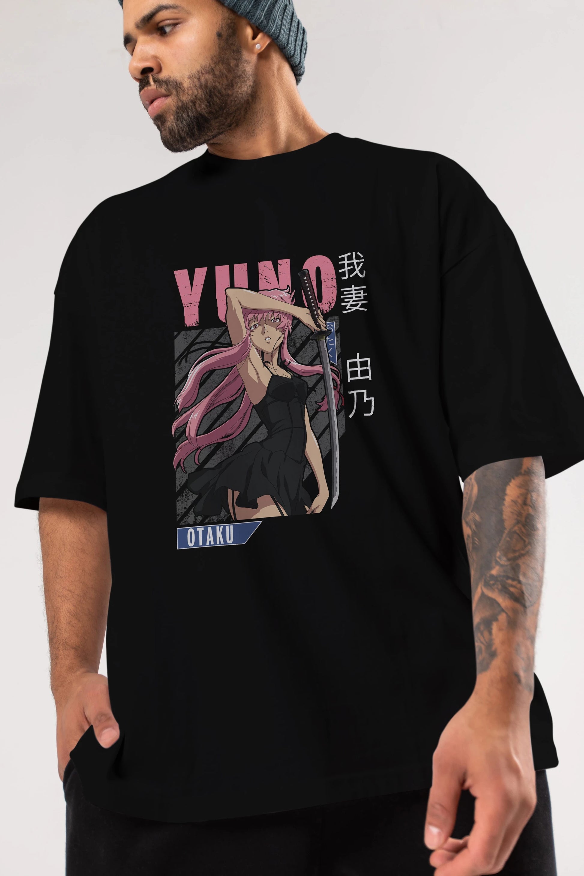 Yuno Gasai 5 Anime Ön Baskılı Oversize t-shirt %100 pamuk Erkek Kadın Unisex