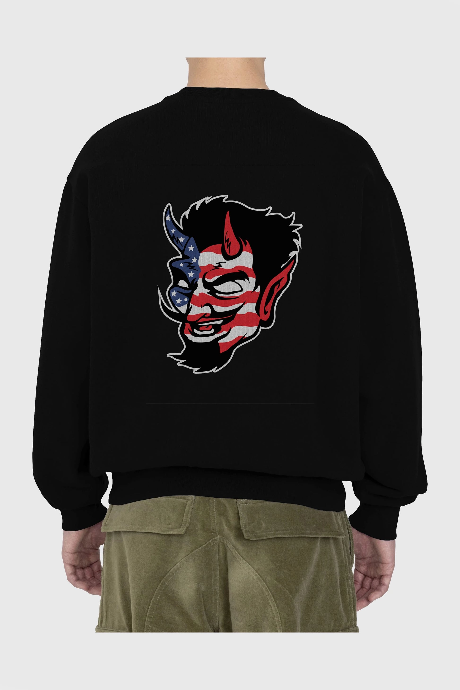 American Devil Arka Baskılı Oversize Sweatshirt Erkek Kadın Unisex