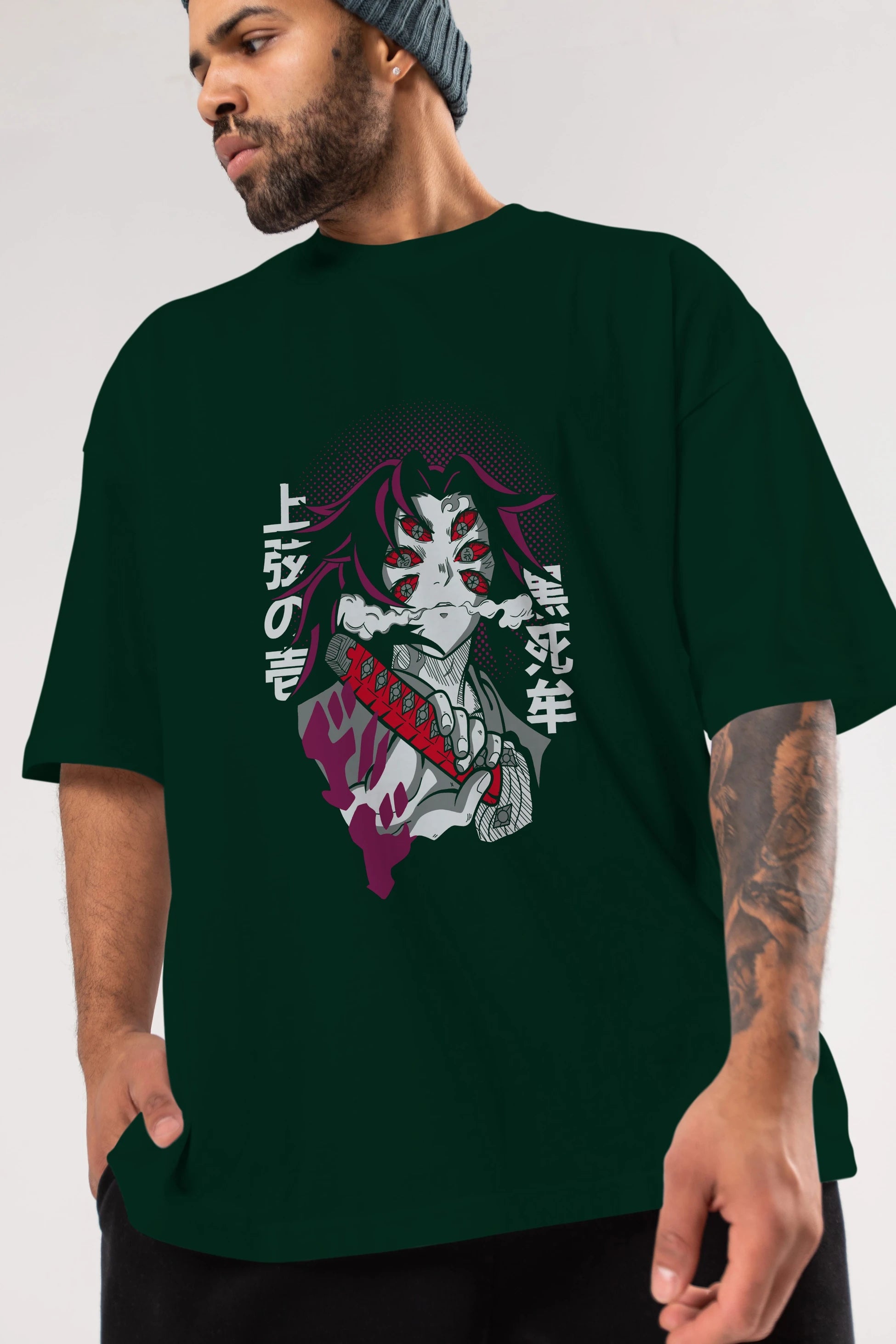Kokushibo Anime Ön Baskılı Oversize t-shirt %100 pamuk Erkek Kadın Unisex