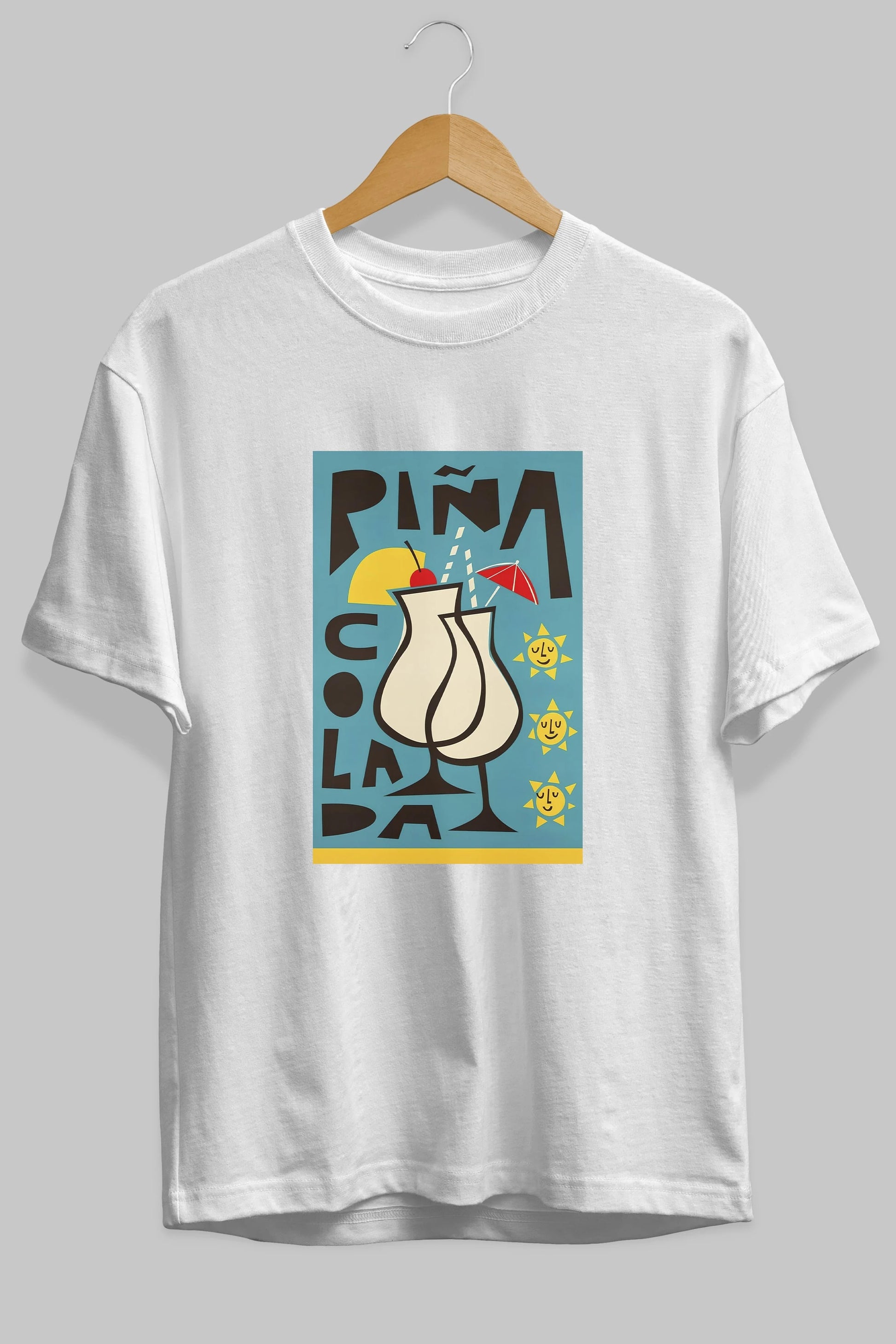 Pina Colada 4 Ön Baskılı Oversize t-shirt Erkek Kadın Unisex %100 Pamuk Bisiklet Yaka tişort