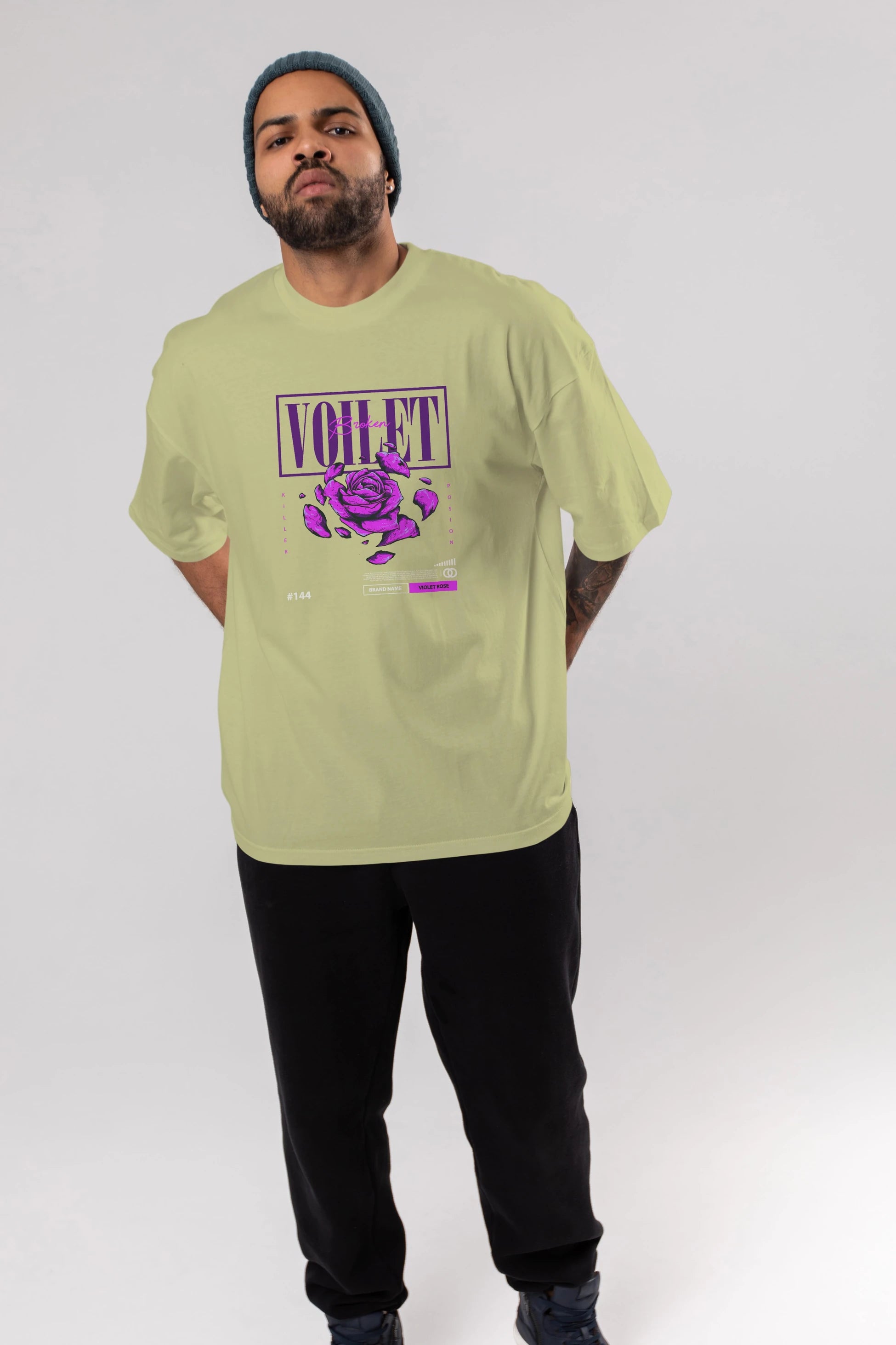 Voilet Broken Ön Baskılı Oversize t-shirt Erkek Kadın Unisex