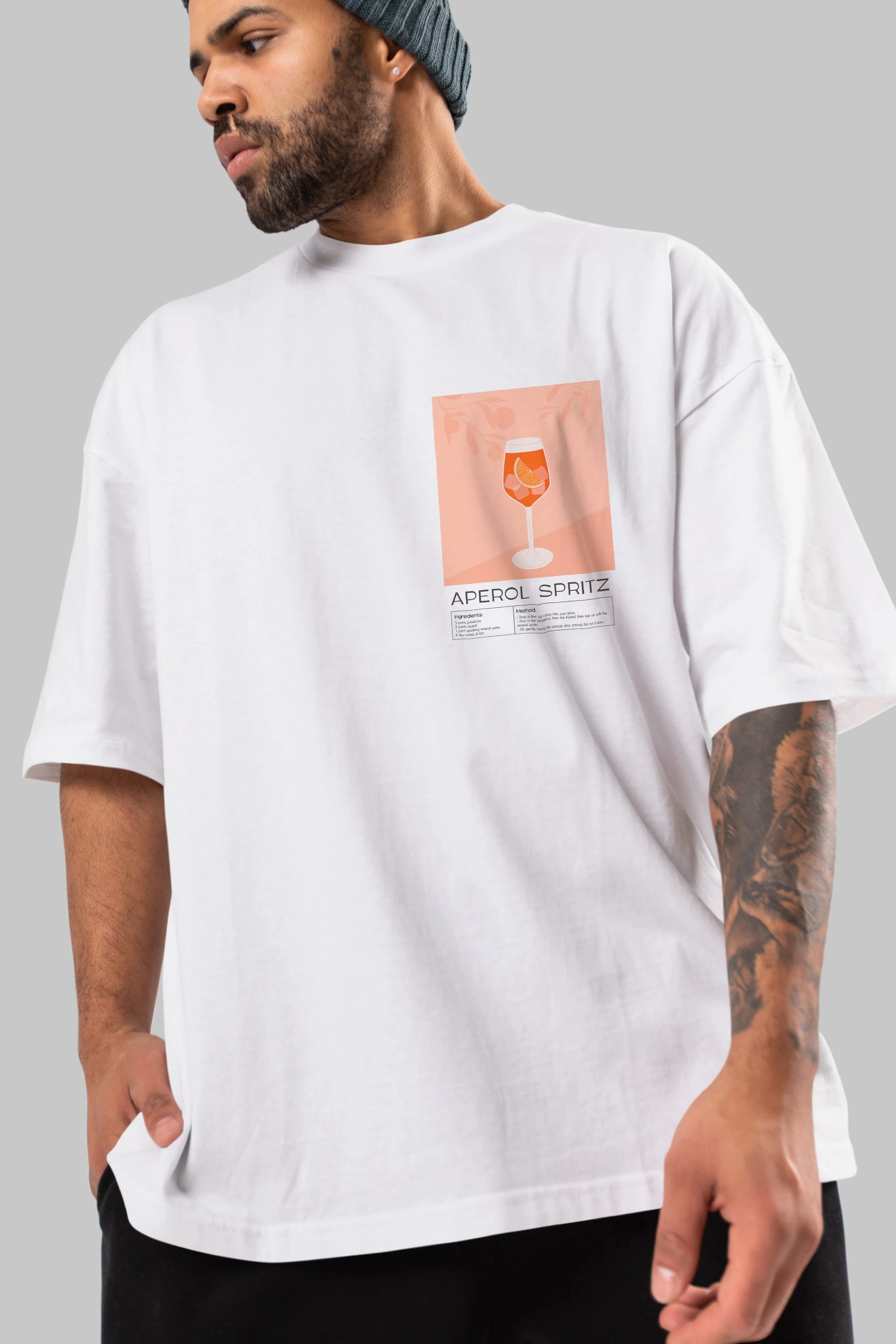 Aperol Spritz 7 Ön Sol Baskılı Oversize t-shirt Erkek Kadın Unisex %100 Pamuk Bisiklet Yaka tişort