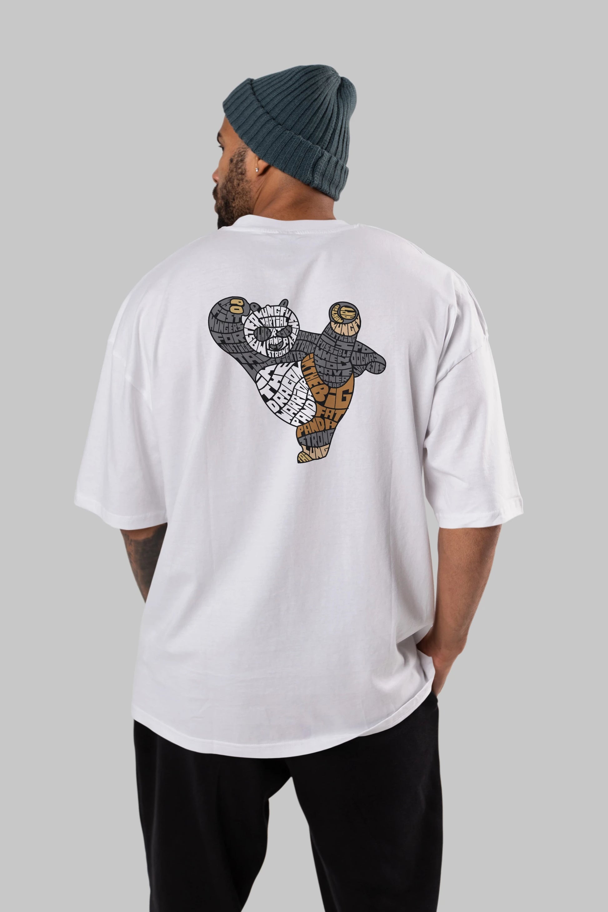 Warrior Panda Arka Baskılı Oversize t-shirt %100 pamuk Erkek Kadın Unisex