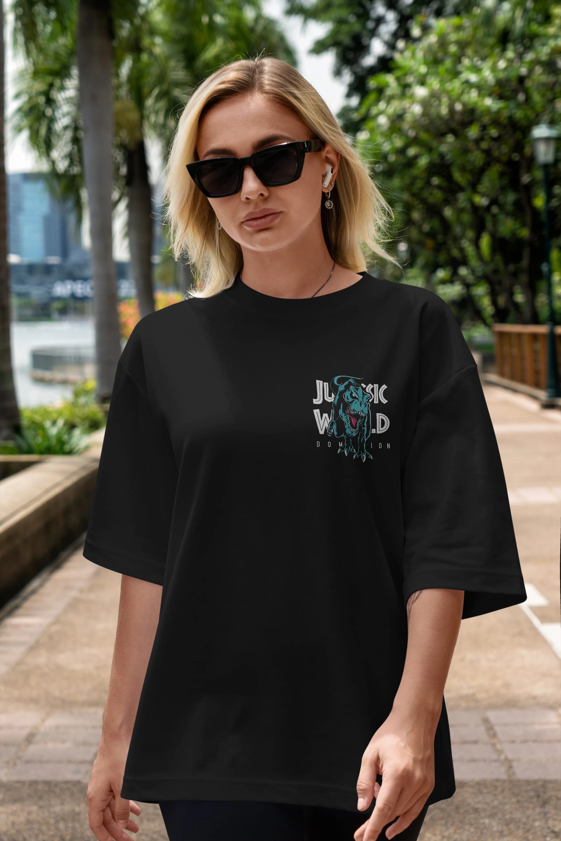 Jurassic Park (1) Ön Sol Baskılı Oversize t-shirt Erkek Kadın Unisex %100 Pamuk Bisiklet Yaka tişort