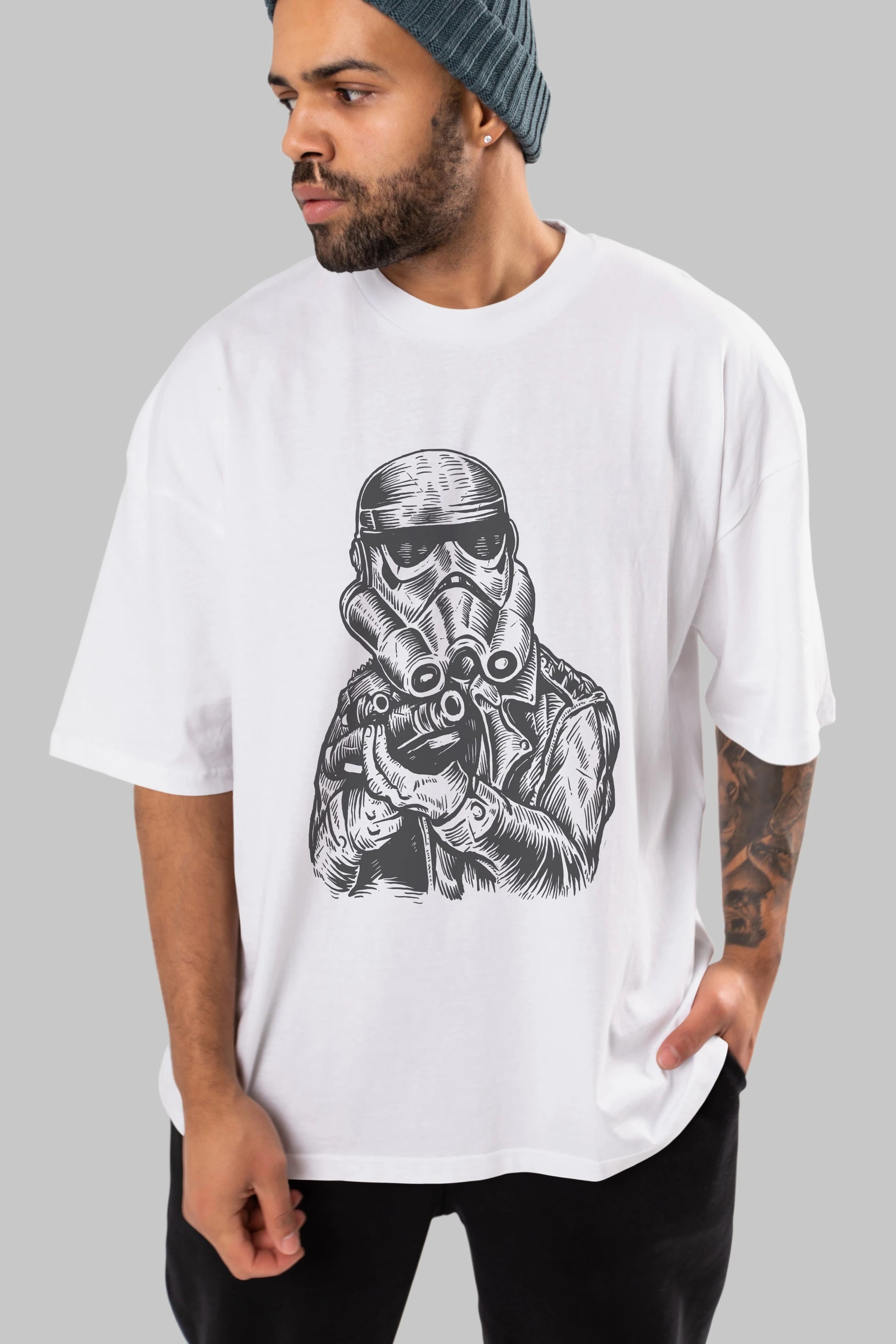 Punktrooper Ön Baskılı Oversize t-shirt Erkek Kadın Unisex %100 Pamuk tişort