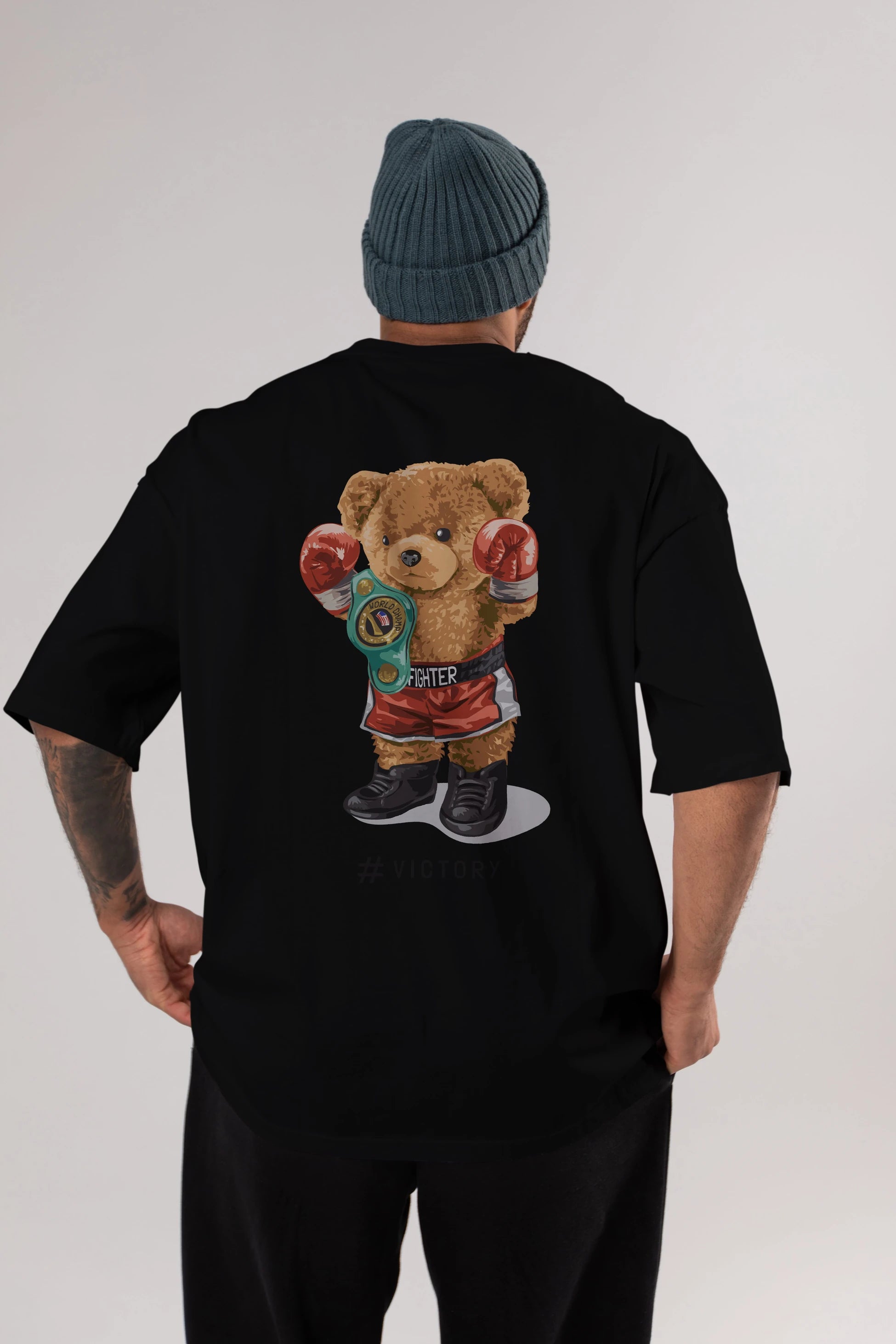 Teddy Bear Victory Arka Baskılı Oversize t-shirt Erkek Kadın Unisex %100 Pamuk