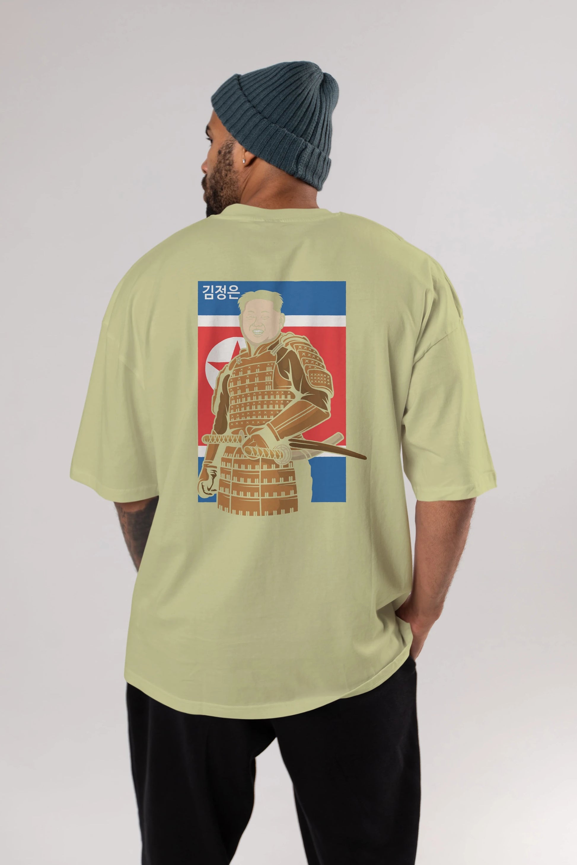 Samurai Jong Un Arka Baskılı Oversize t-shirt Erkek Kadın Unisex %100 Pamuk tişort