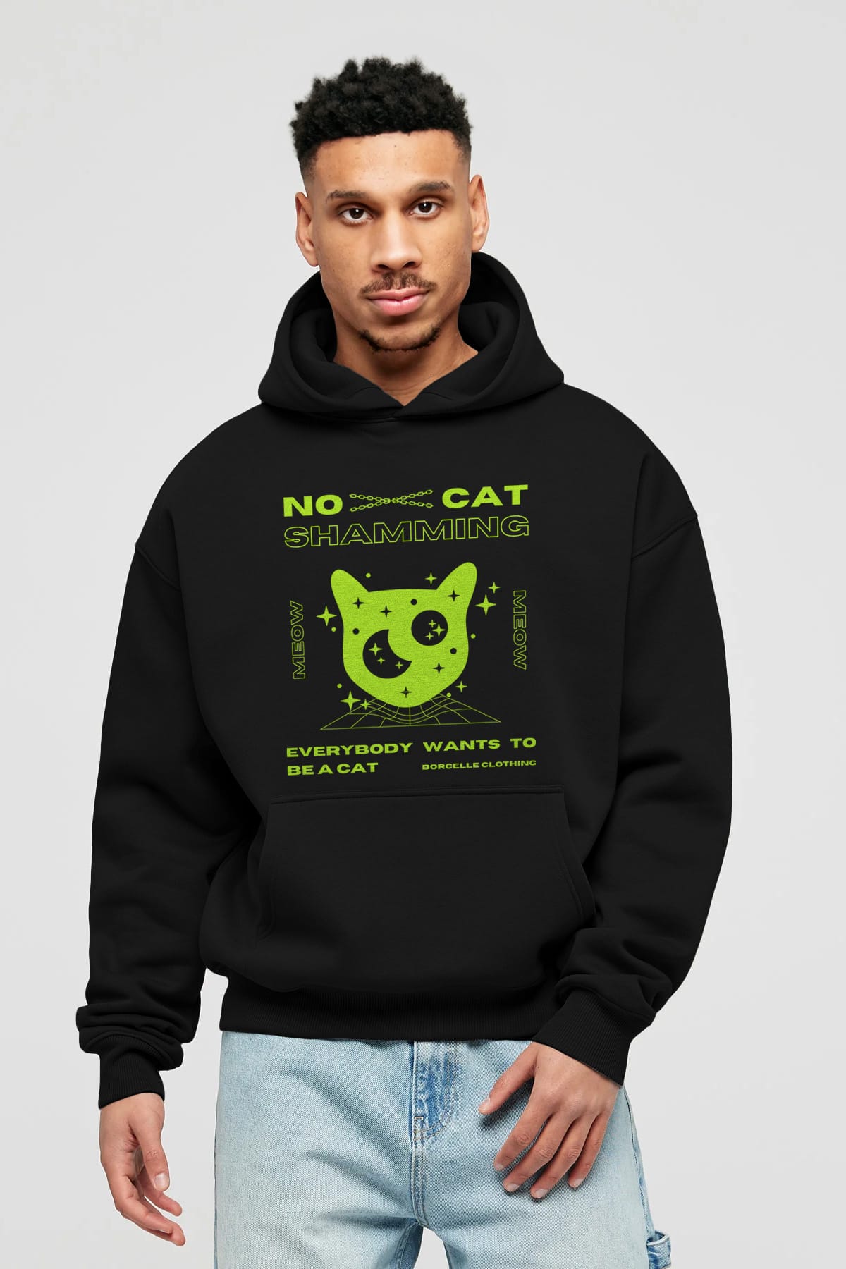 No Cat Shamming Yazılı Ön Baskılı Oversize Hoodie Kapüşonlu Sweatshirt Erkek Kadın Unisex