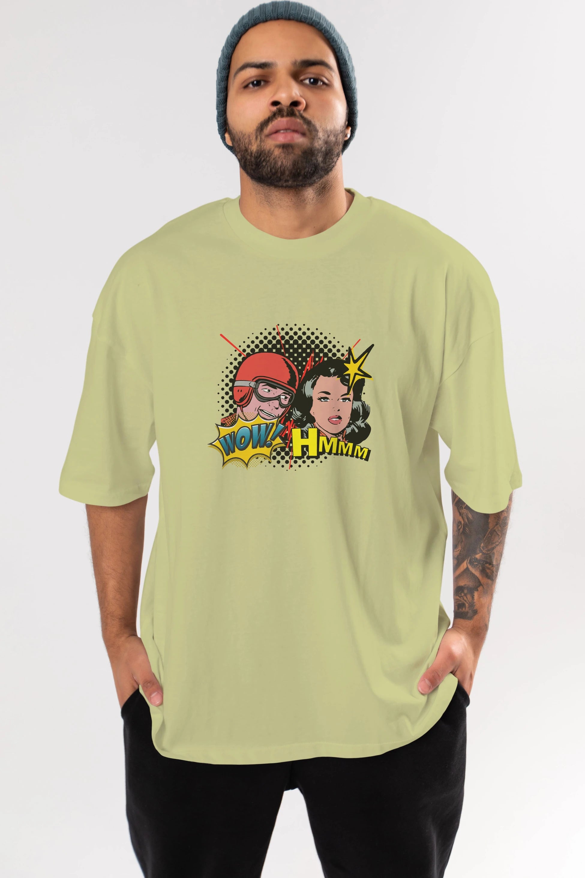Comic Wow Yazılı Ön Baskılı Oversize t-shirt Erkek Kadın Unisex