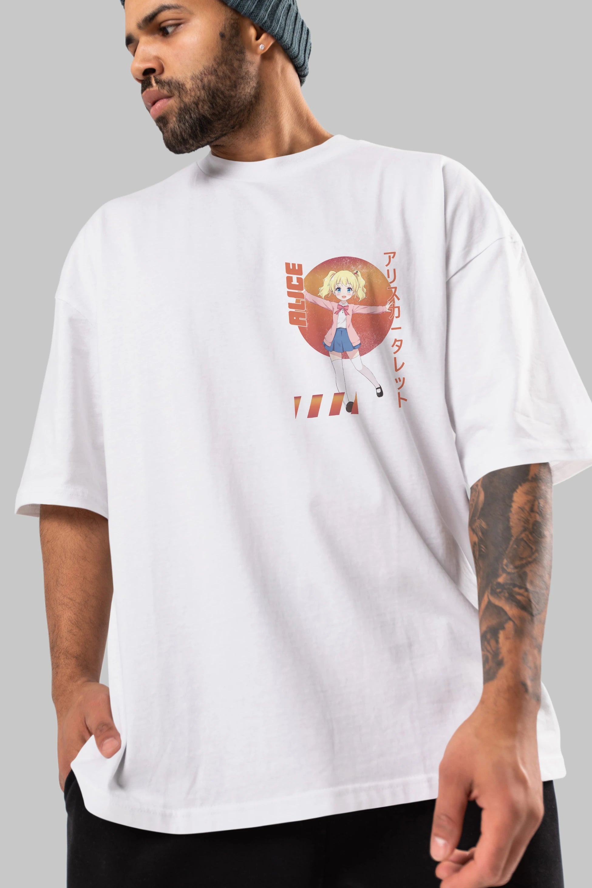 Alice Cartelet 15 Ön Sol Baskılı Oversize t-shirt Erkek Kadın Unisex %100 Pamuk Bisiklet Yaka tişort